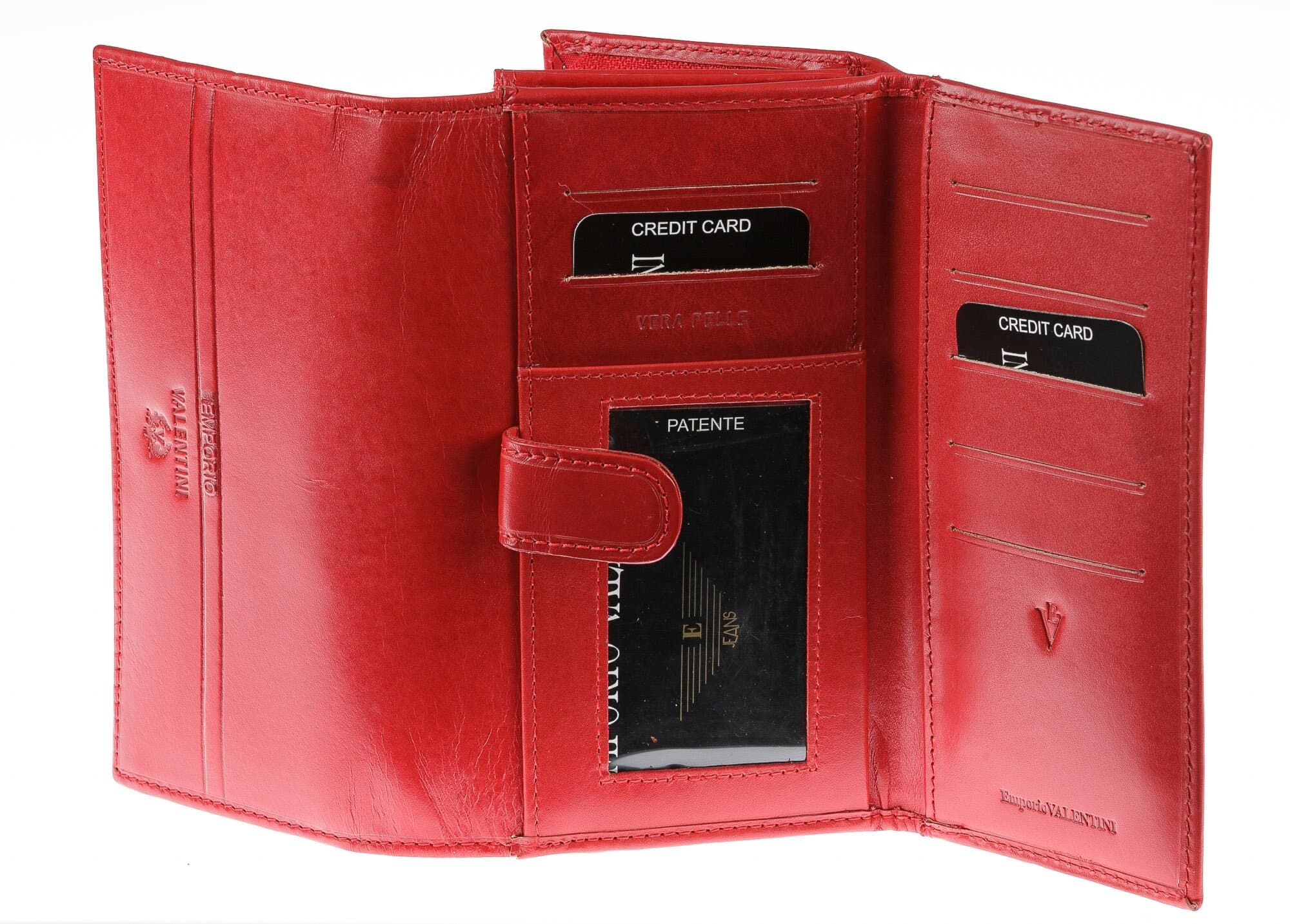 Portafoglio in vera pelle da donna LOTUS FLOWER, colore ROSSO, EMPORIO VALENTINI, MADE IN ITALY