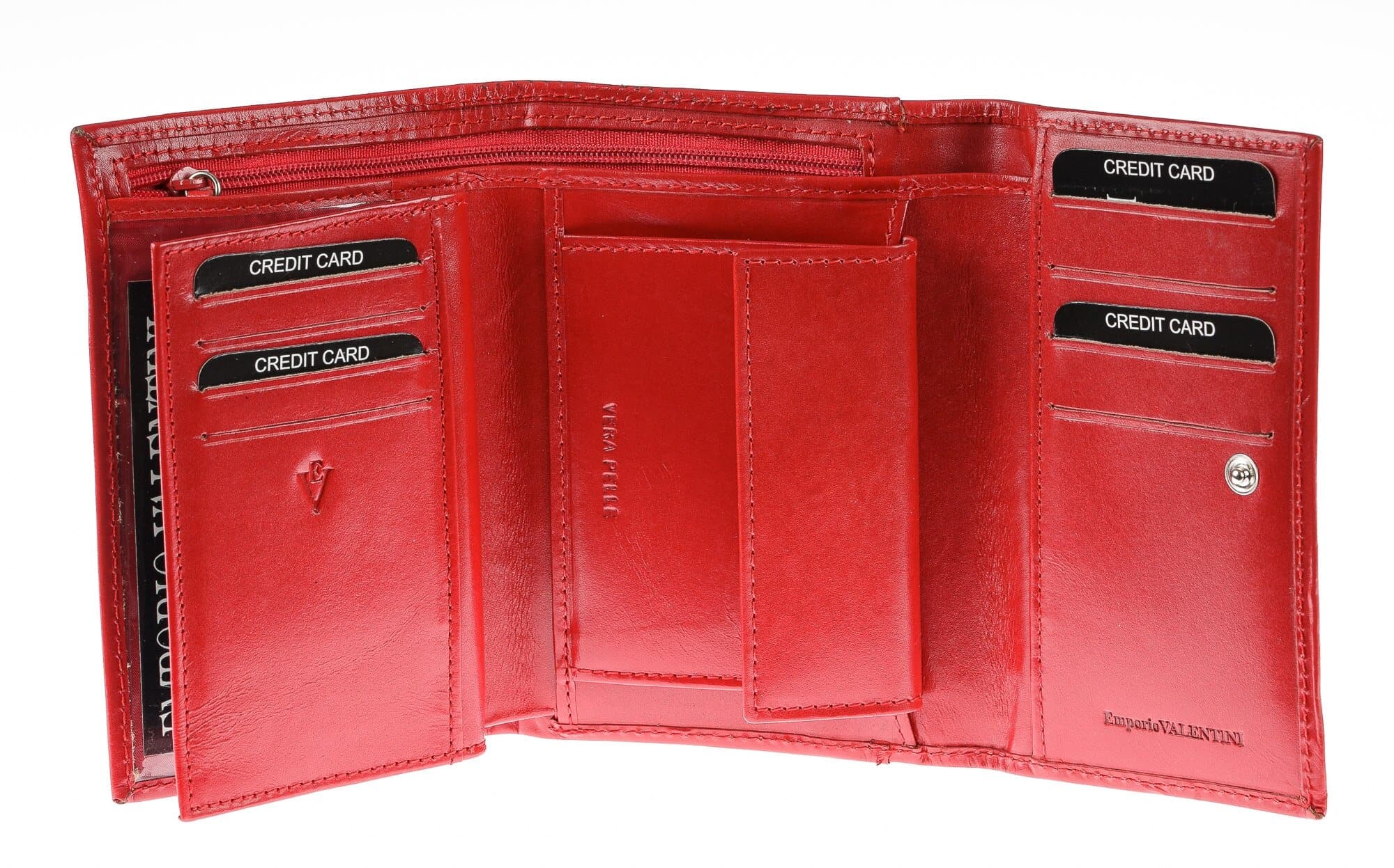 Portafoglio in vera pelle da donna ZAFFERANO, colore ROSSO, EMPORIO VALENTINI, MADE IN ITALY