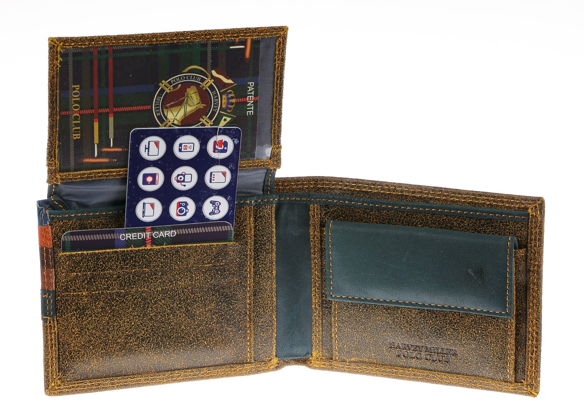 Portafoglio in vera pelle nabuk da uomo CAMBRIDGE, colore MIELE, HARVEY MILLER - POLO CLUB, MADE IN ITALY