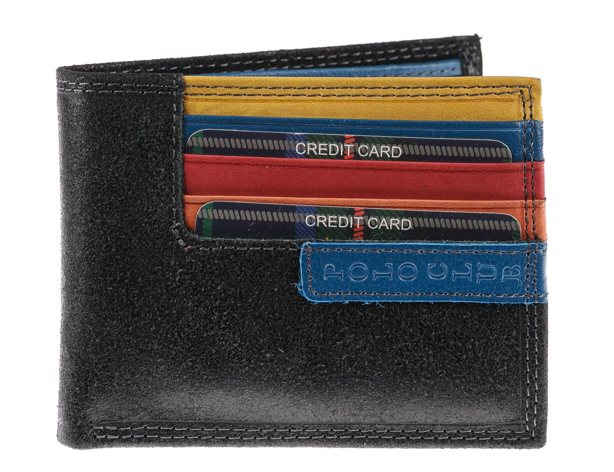 Portafoglio in vera pelle nabuk da uomo CAMBRIDGE, colore NERO, interno BLU, HARVEY MILLER - POLO CLUB, MADE IN ITALY 