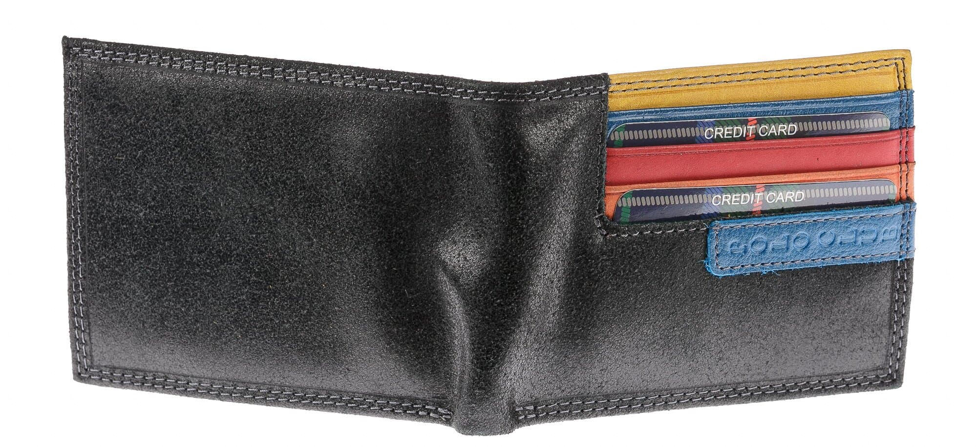 Portafoglio in vera pelle nabuk da uomo CAMBRIDGE, colore NERO, interno BLU, HARVEY MILLER - POLO CLUB, MADE IN ITALY 