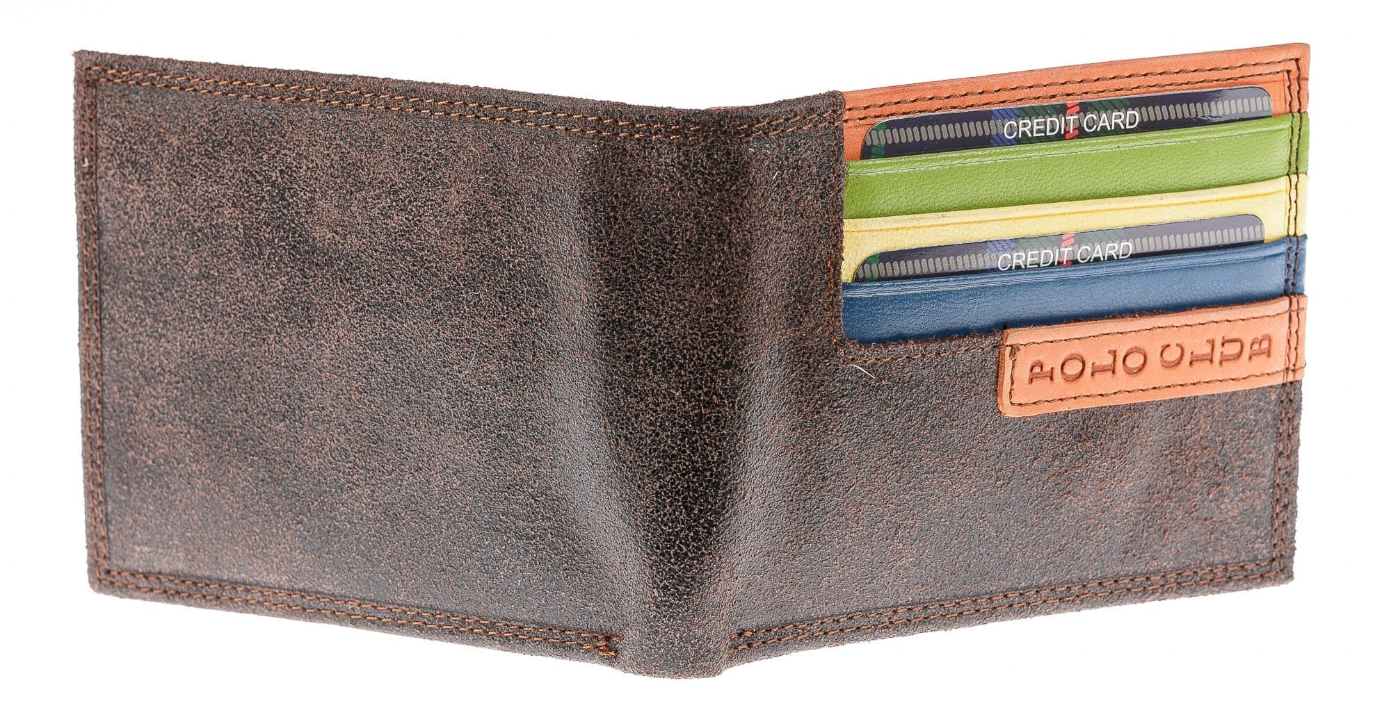 Portafoglio in vera pelle nabuk da uomo CAMBRIDGE, colore TESTA MORO, interno ARANCIONE, HARVEY MILLER - POLO CLUB, MADE IN ITALY