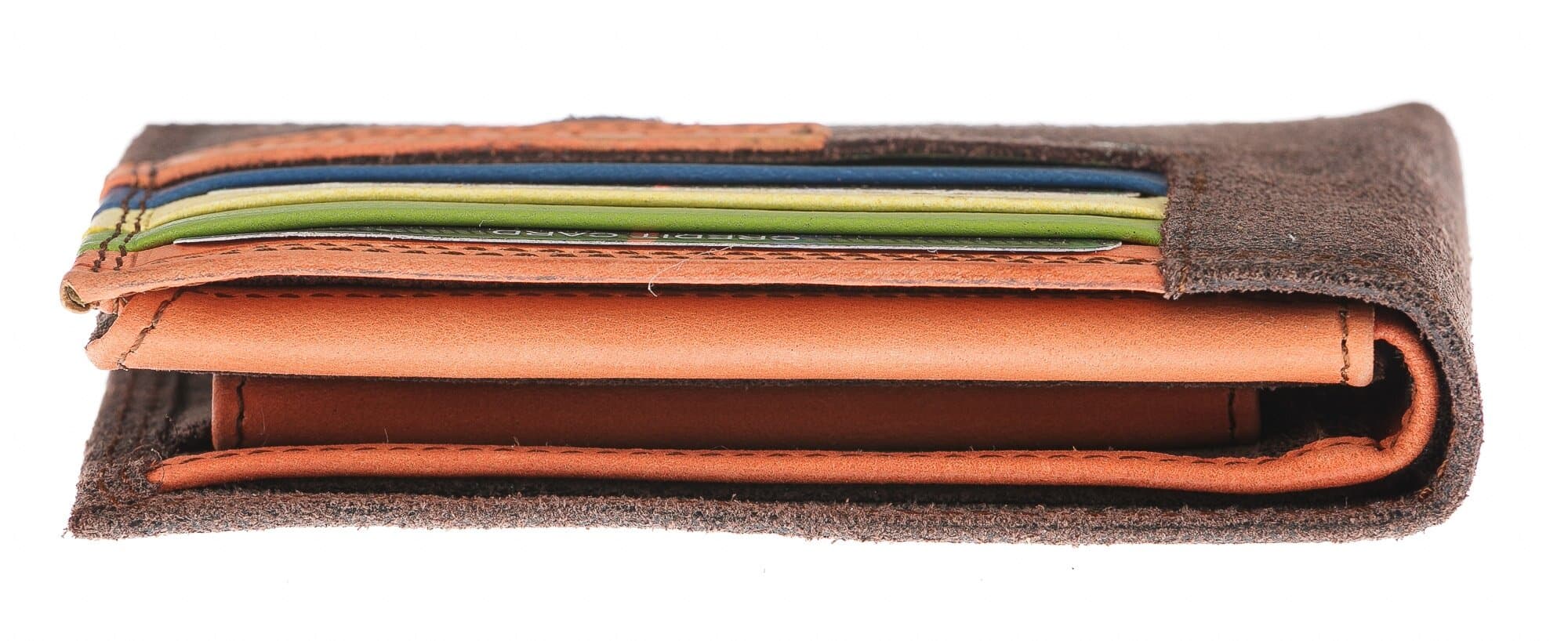Portafoglio in vera pelle nabuk da uomo CAMBRIDGE, colore TESTA MORO, interno ARANCIONE, HARVEY MILLER - POLO CLUB, MADE IN ITALY