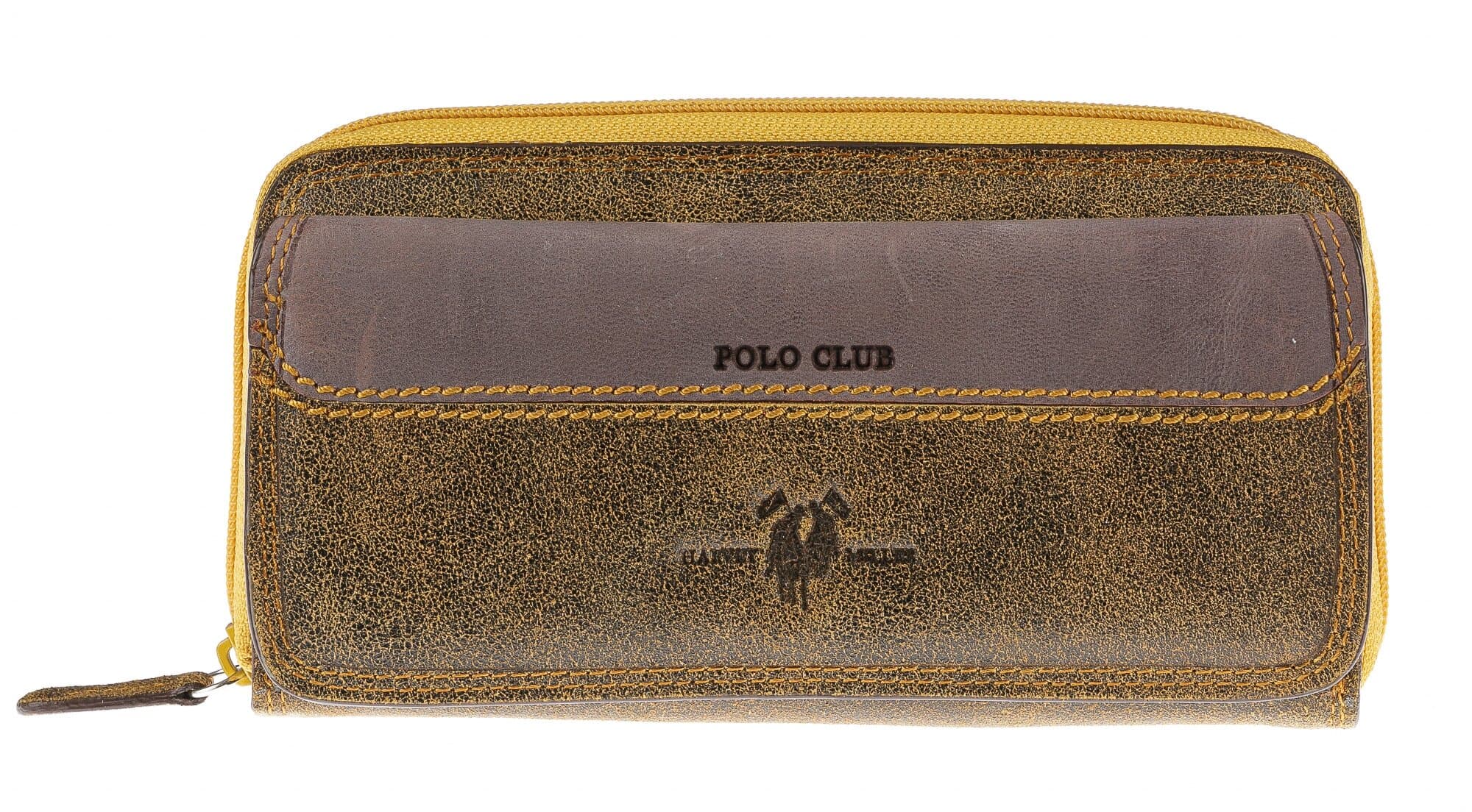 Portafoglio in vera pelle nabuk da donna PANSY, colore MIELE/GIALLO, interno BLU, HARVEY MILLER - POLO CLUB, MADE IN ITALY