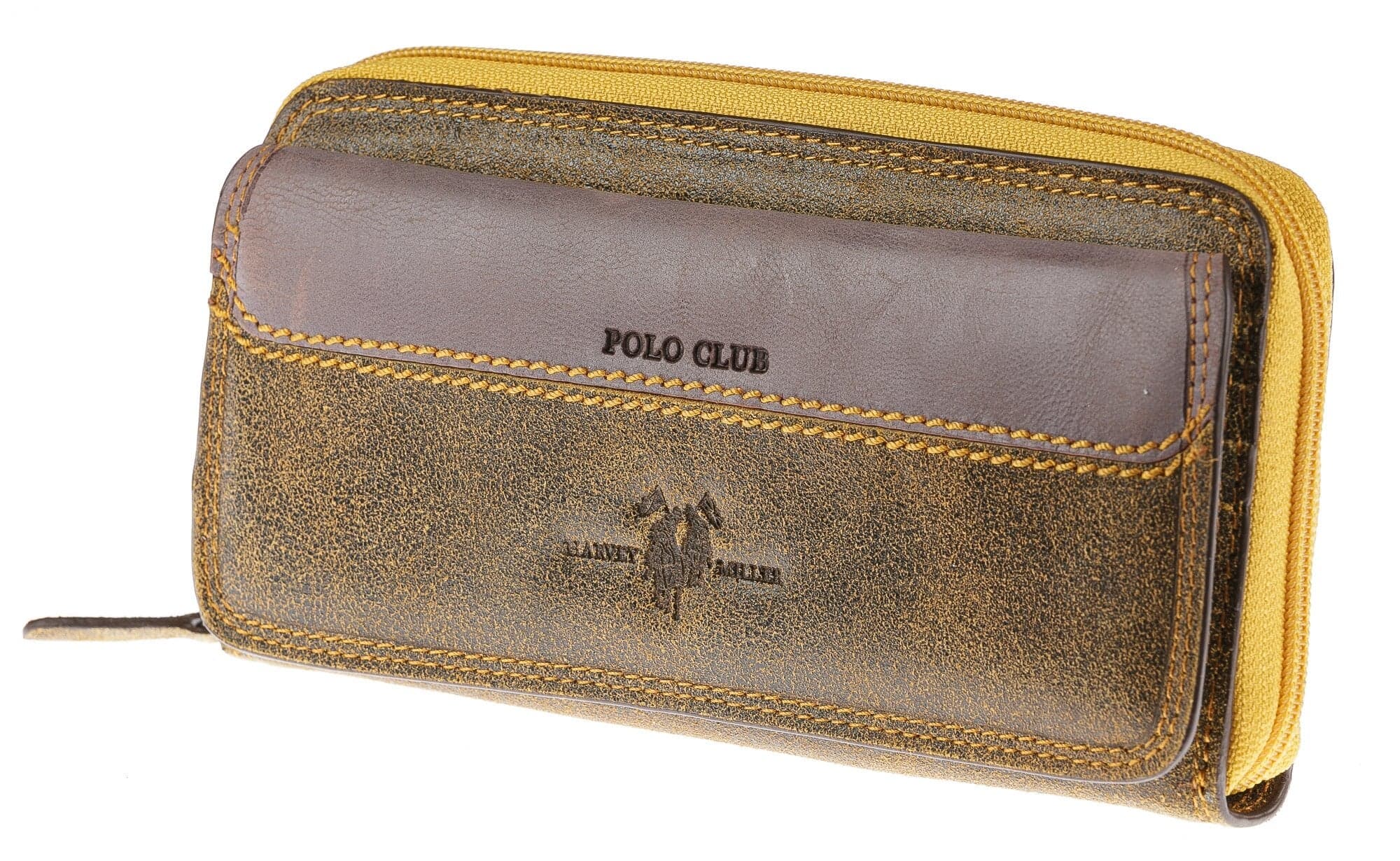 Portafoglio in vera pelle nabuk da donna PANSY, colore MIELE/GIALLO, interno BLU, HARVEY MILLER - POLO CLUB, MADE IN ITALY