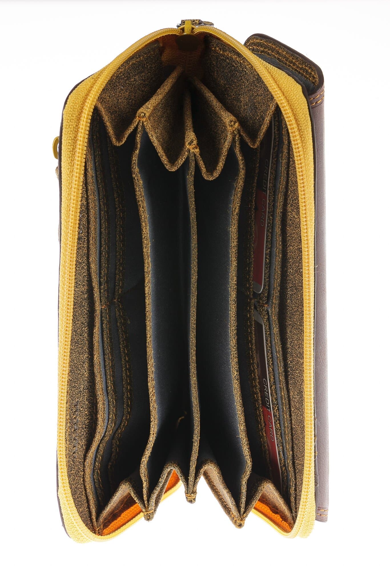 Portafoglio in vera pelle nabuk da donna PANSY, colore MIELE/GIALLO, interno BLU, HARVEY MILLER - POLO CLUB, MADE IN ITALY