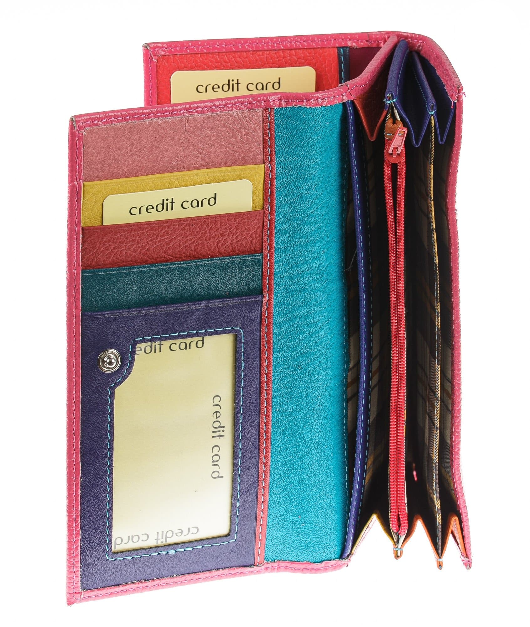 Portafoglio donna in vera pelle ORCHIDEA, colore FUCSIA, interno BLU, SANTINI, MADE IN ITALY