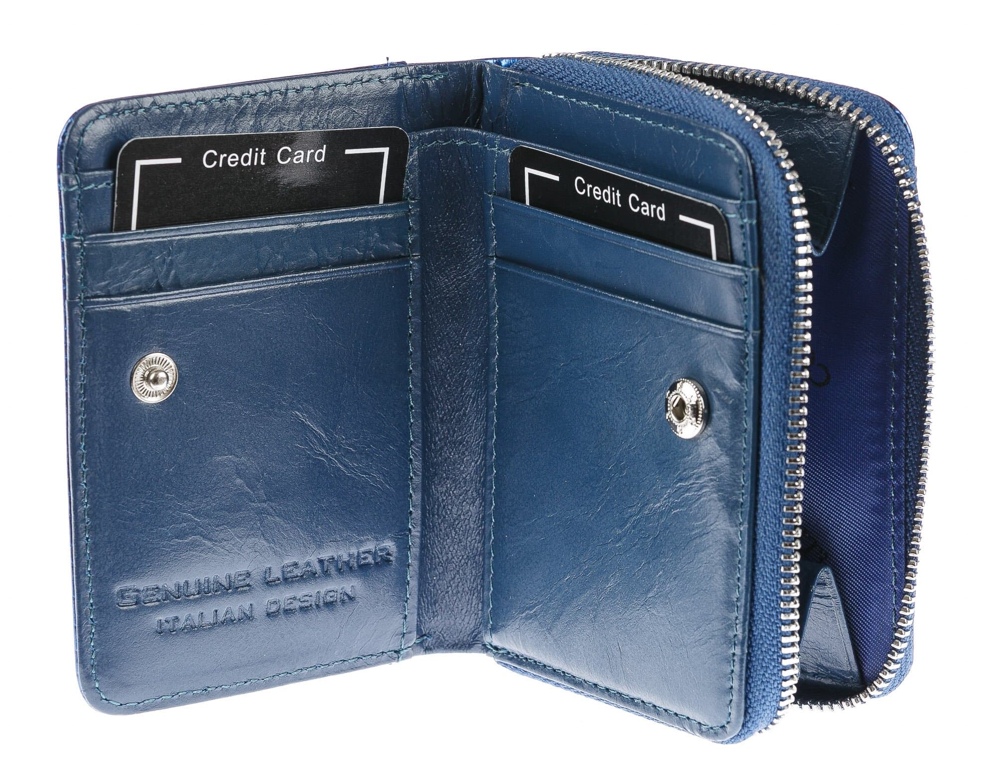Portafoglio in vera pelle da donna LILAC, colore BLU, CONTI, MADE IN ITALY