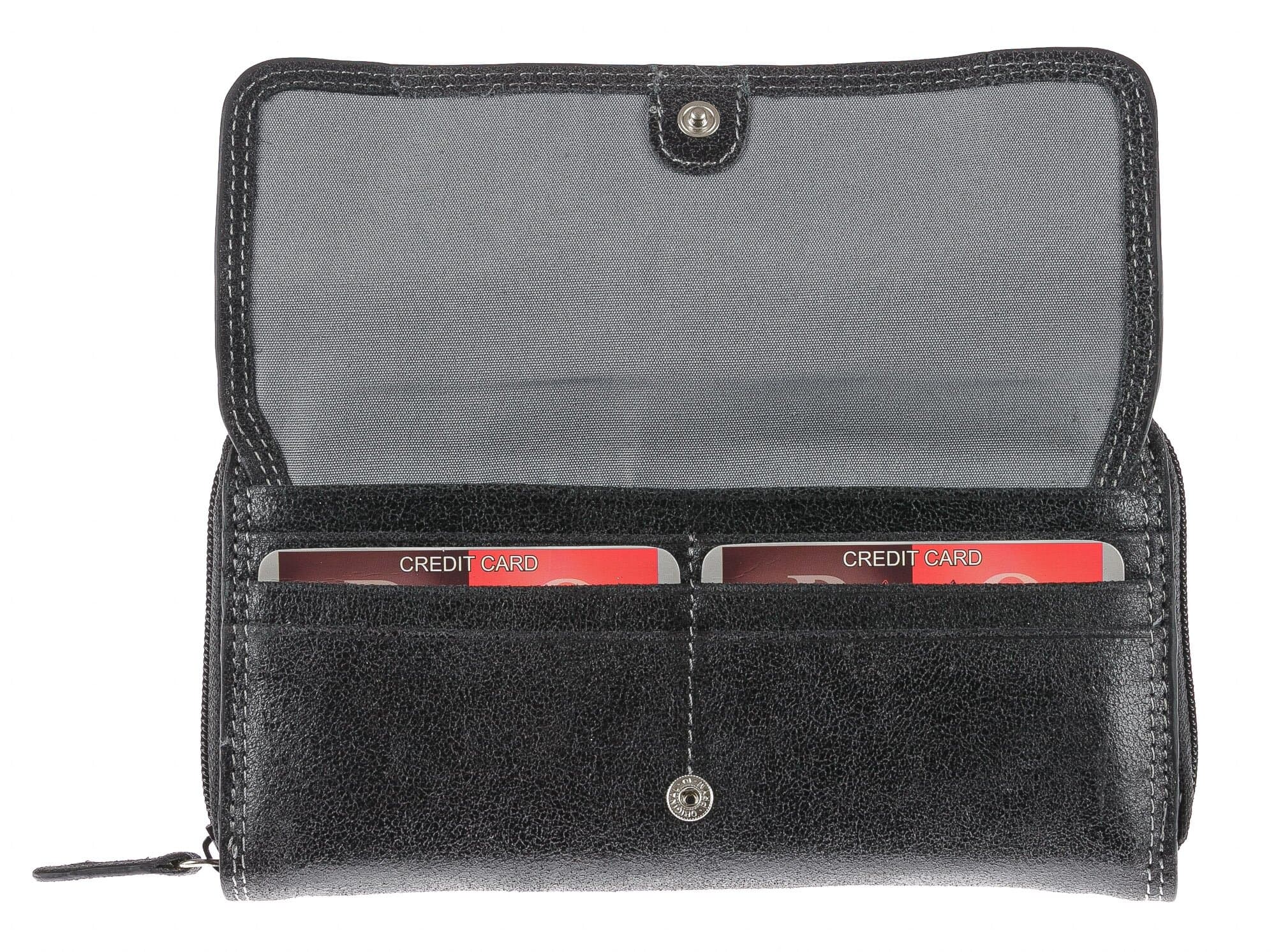 Portafoglio in vera pelle nabuk da donna PANSY, colore NERO, HARVEY MILLER - POLO CLUB, MADE IN ITALY