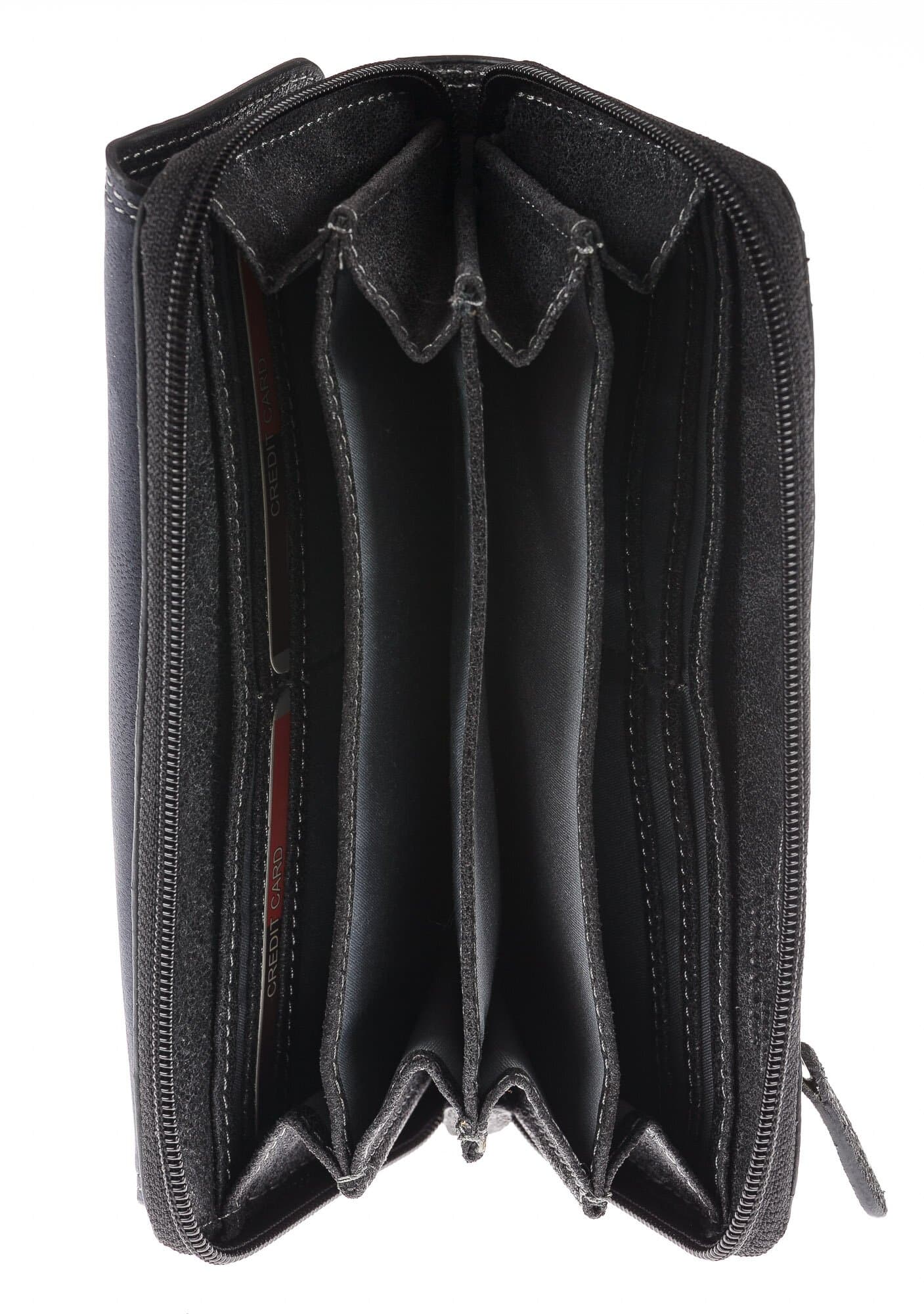 Portafoglio in vera pelle nabuk da donna PANSY, colore NERO, HARVEY MILLER - POLO CLUB, MADE IN ITALY