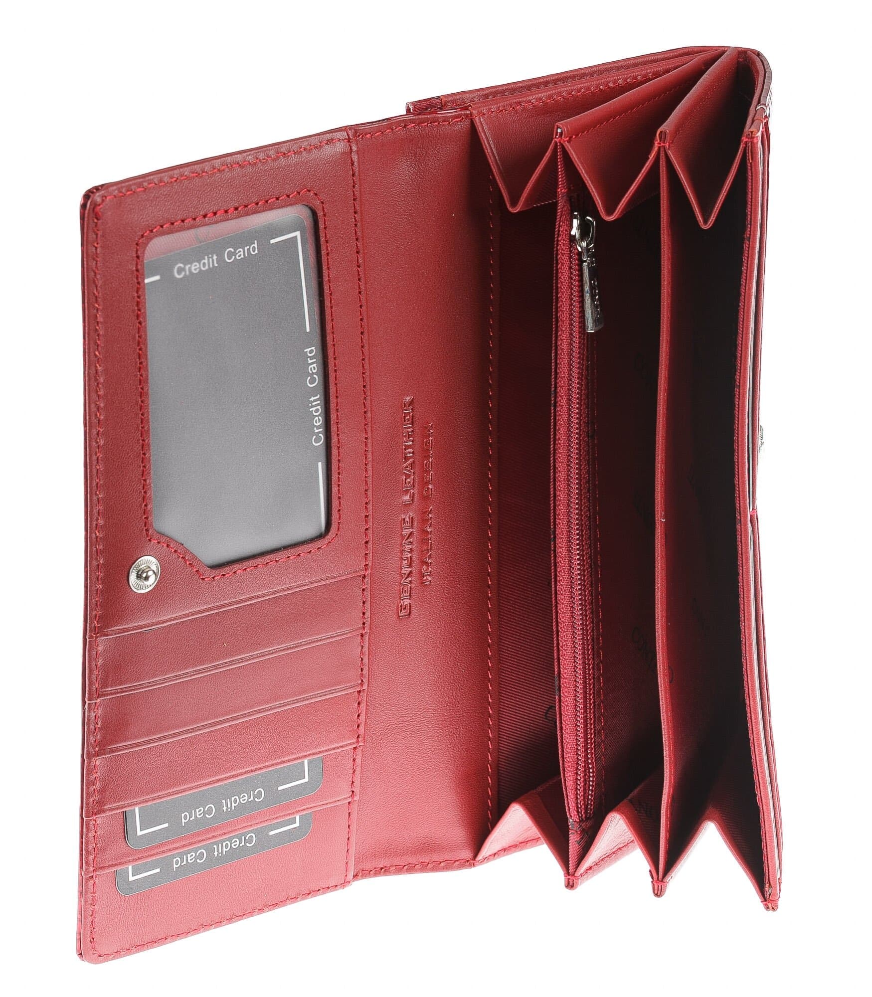 Portafoglio in vera pelle da donna BLUEBELL colore ROSSO, CONTI, MADE IN ITALY