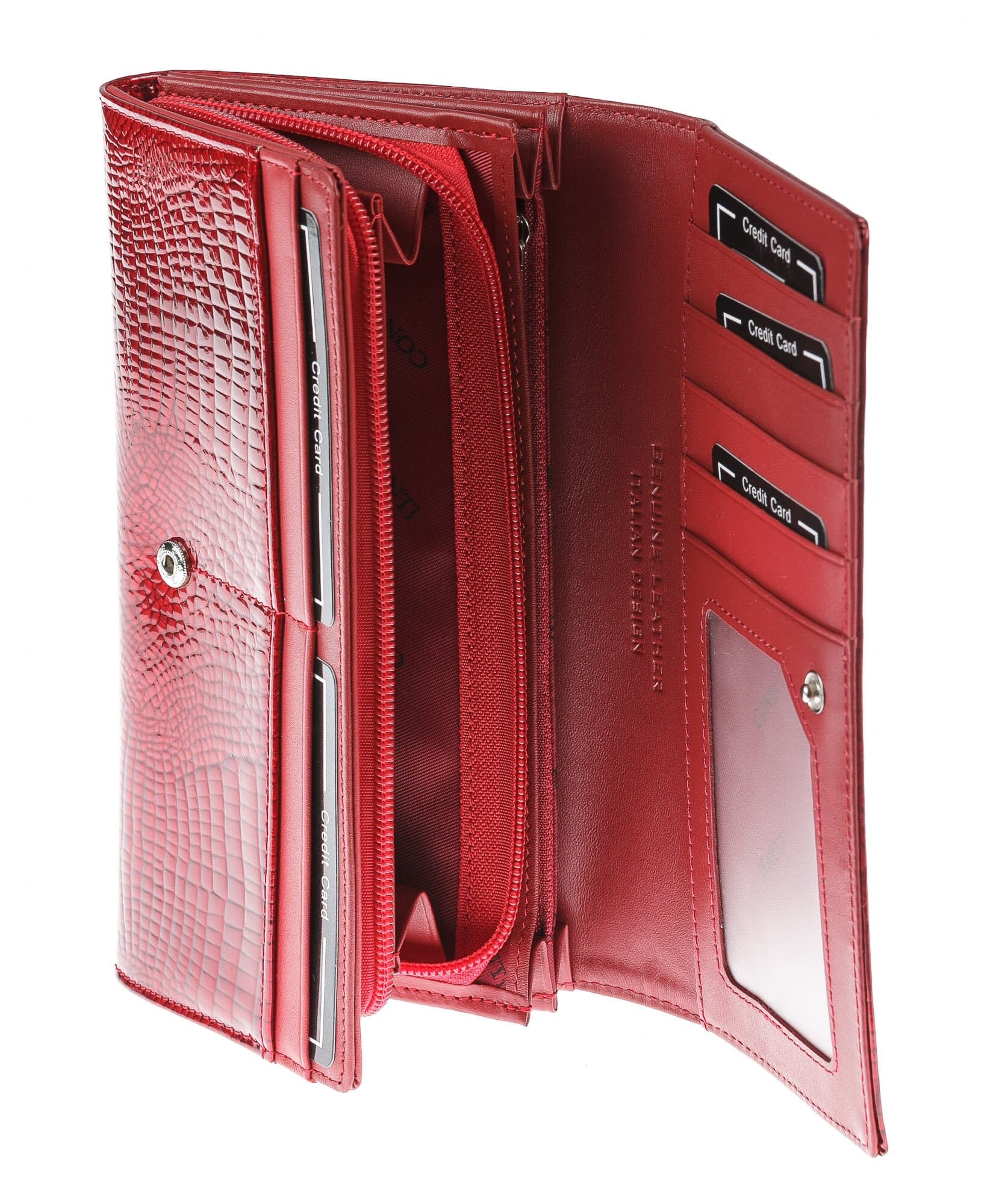 Portafoglio in vera pelle da donna ERICA, colore ROSSO, CONTI, MADE IN ITALY