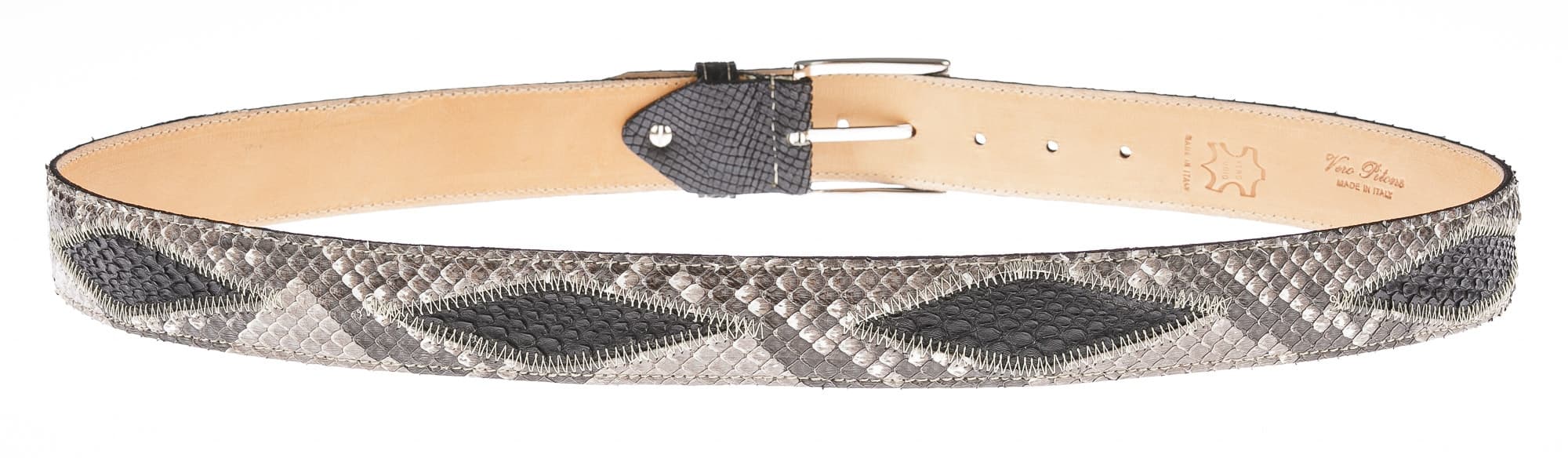 BRUXELLES: cintura uomo in pitone, bicolore e rombi,certificato CITES, colore: ROCCIA/NERO, Made in Italy