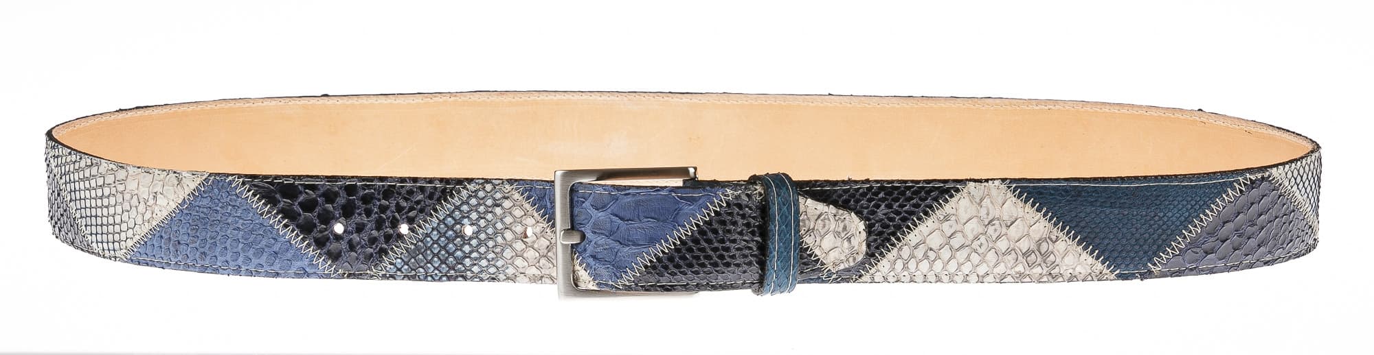 Cintura uomo TRIPOLI C38,vera pelle pitone certificato CITES, BLU/AZZURRO/ROCCIA, CHIAROSCURO, Made in Italy