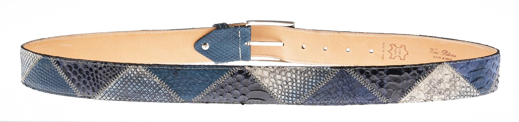 Cintura uomo TRIPOLI C38,vera pelle pitone certificato CITES, BLU/AZZURRO/ROCCIA, CHIAROSCURO, Made in Italy