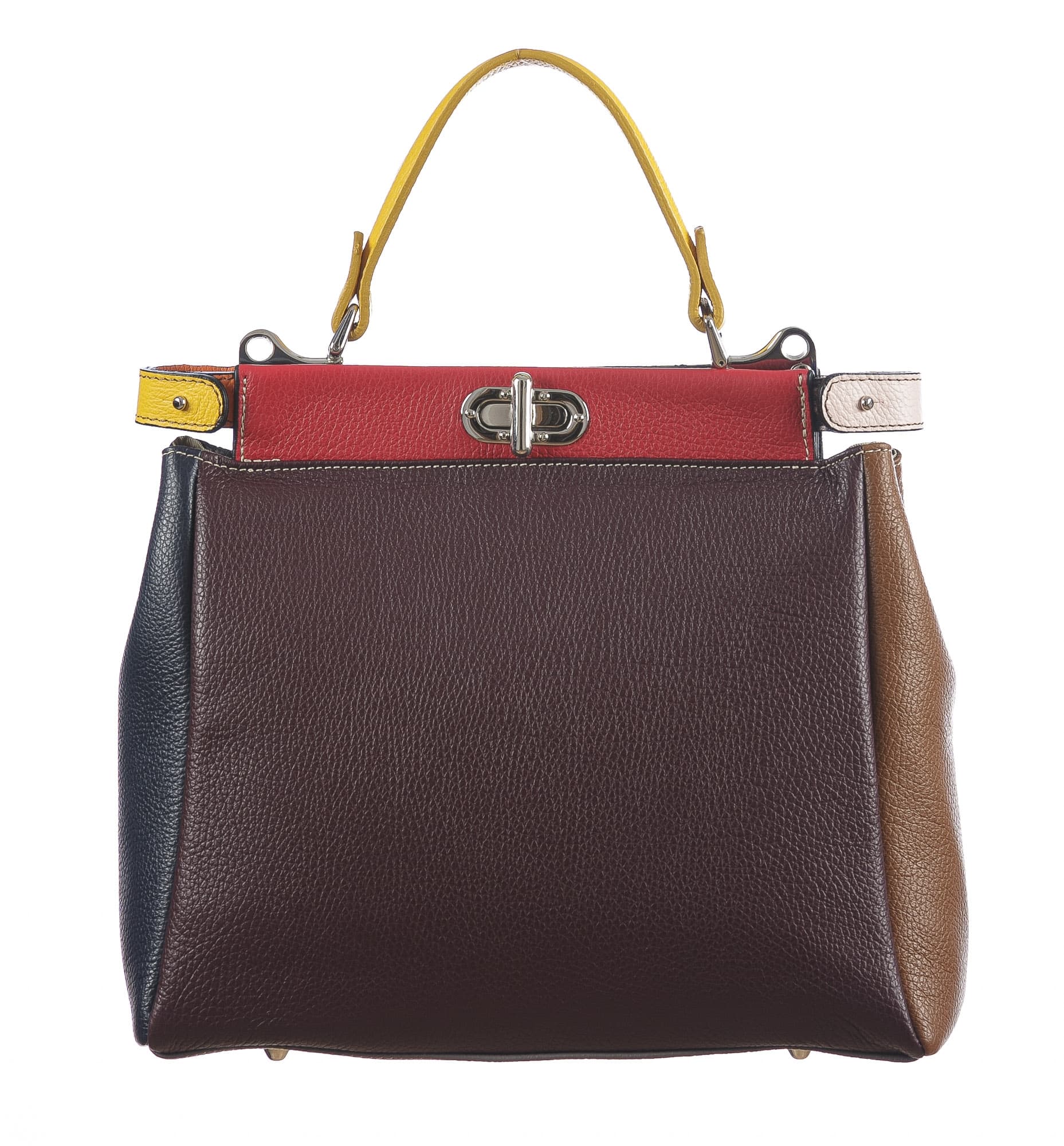 Borsa a mano da donna in vera pelle ATENA, colore GRIGIO/TESTA MORO, CHIARO SCURO, MADE IN ITALY