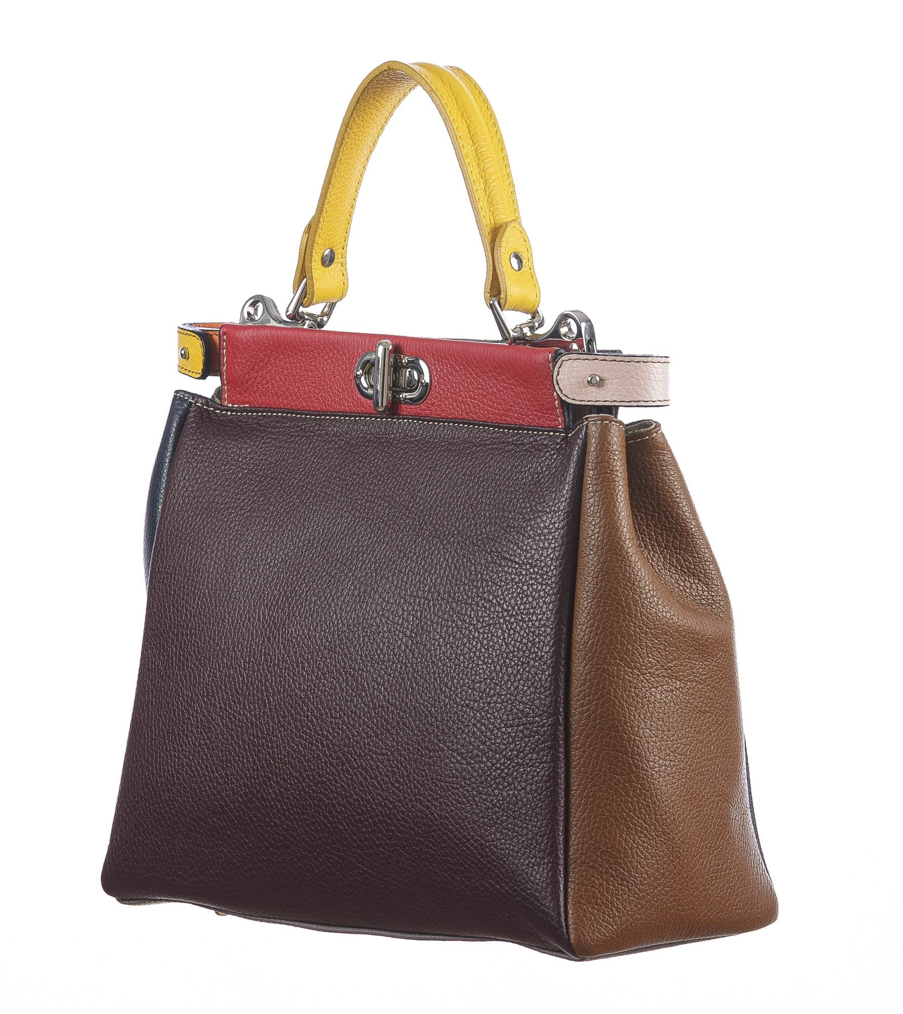 Borsa a mano da donna in vera pelle ATENA, colore GRIGIO/TESTA MORO, CHIARO SCURO, MADE IN ITALY