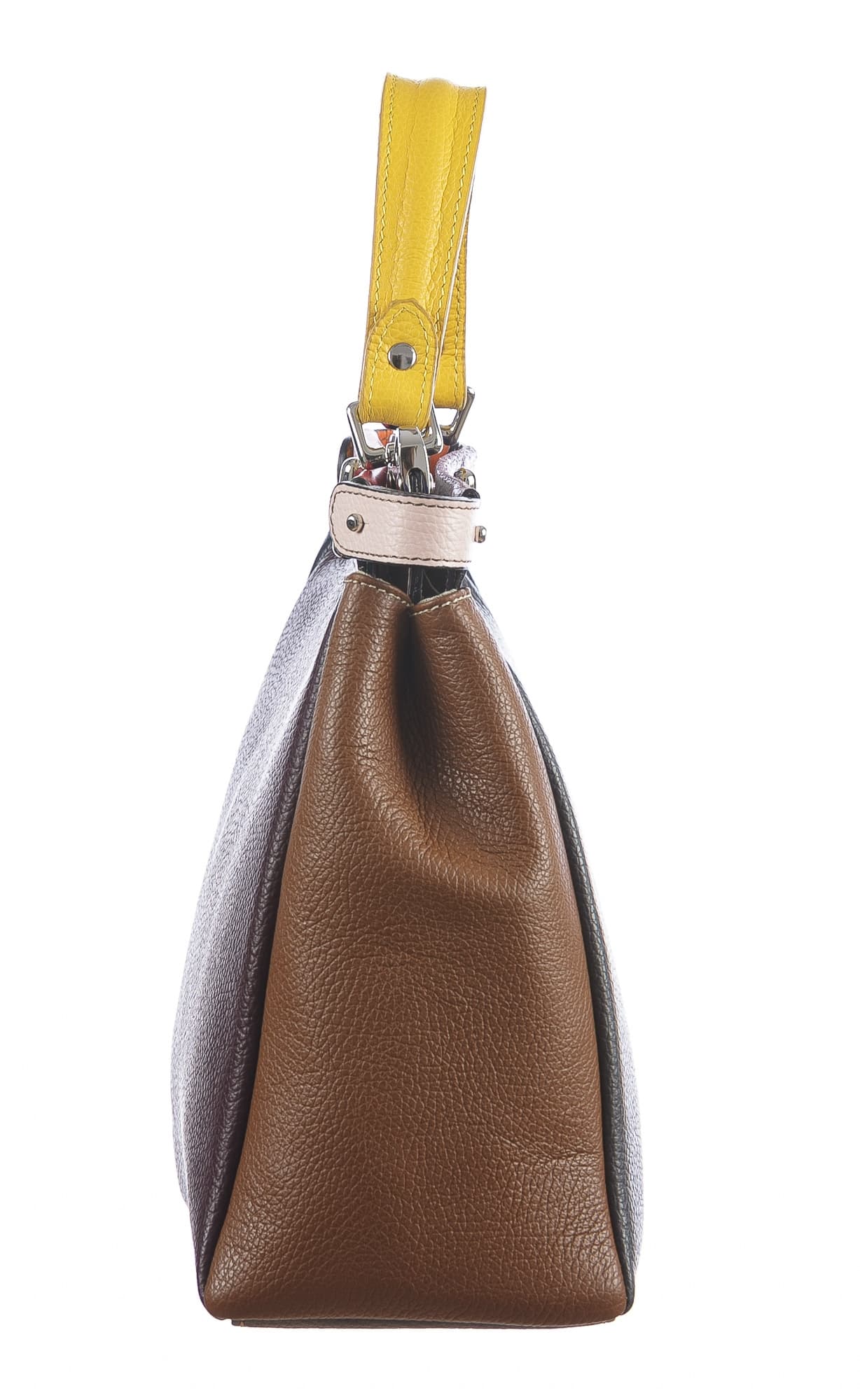 Borsa a mano da donna in vera pelle ATENA, colore GRIGIO/TESTA MORO, CHIARO SCURO, MADE IN ITALY