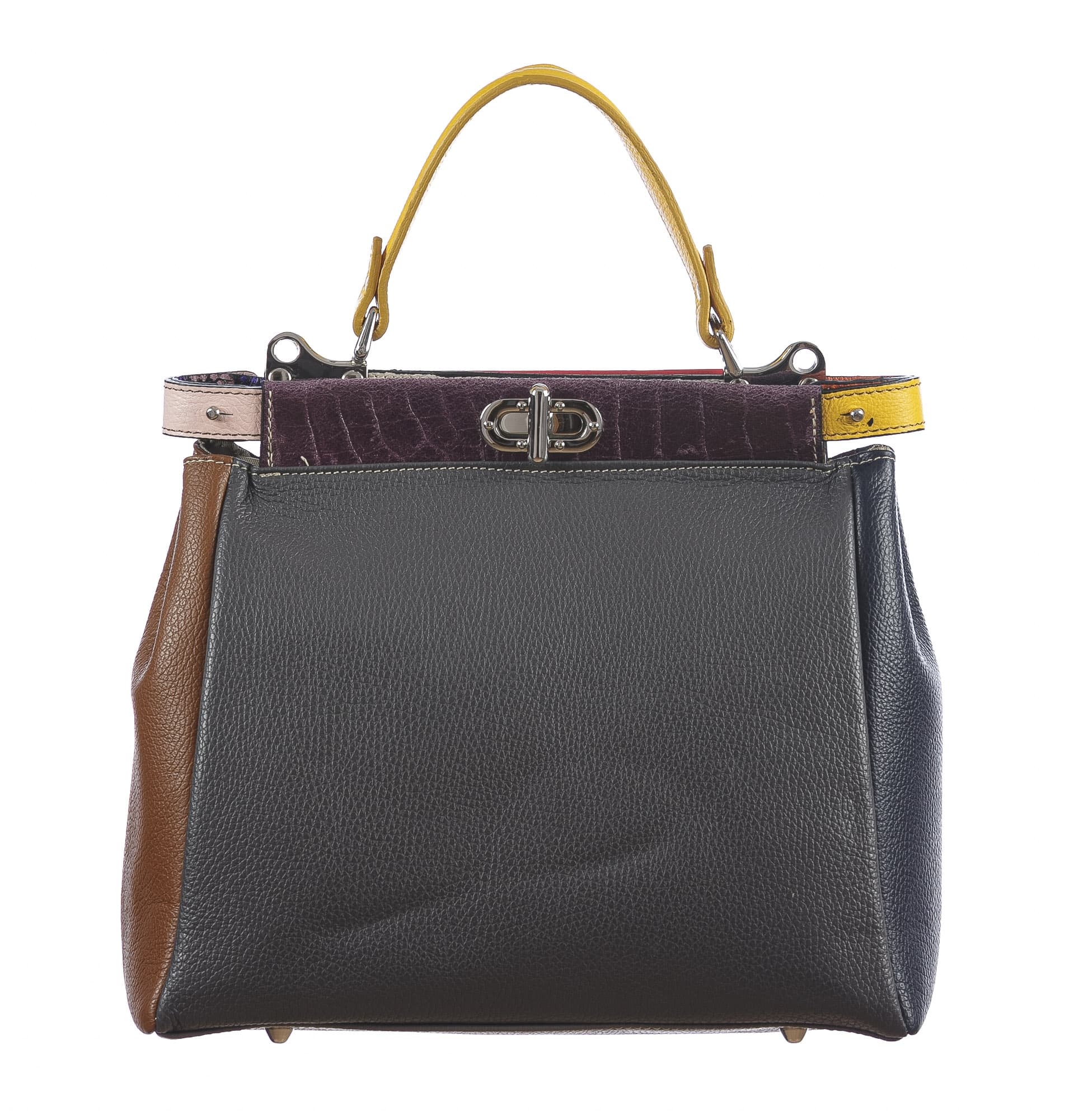 Borsa a mano da donna in vera pelle ATENA, colore GRIGIO/TESTA MORO, CHIARO SCURO, MADE IN ITALY