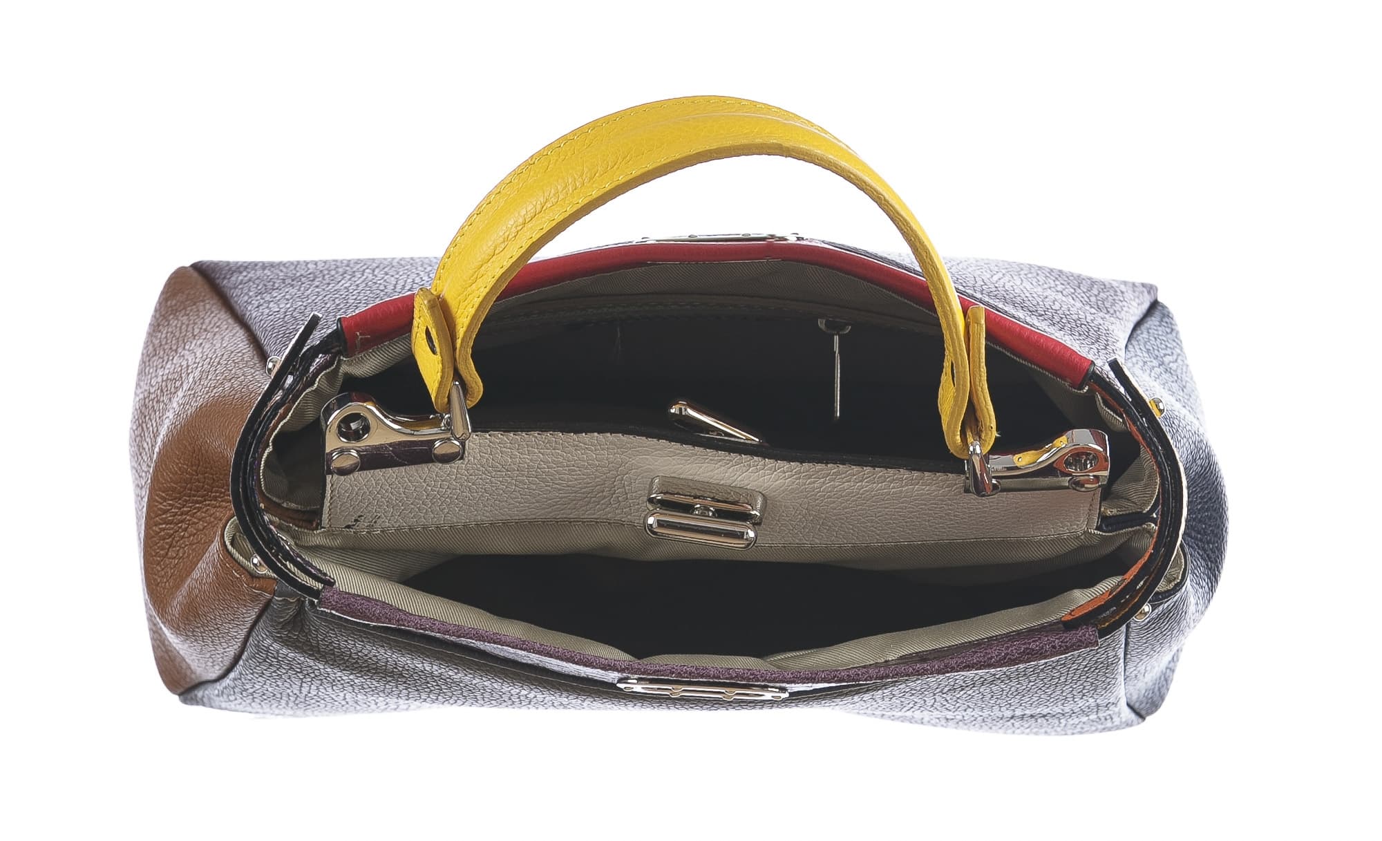 Borsa a mano da donna in vera pelle ATENA, colore GRIGIO/TESTA MORO, CHIARO SCURO, MADE IN ITALY