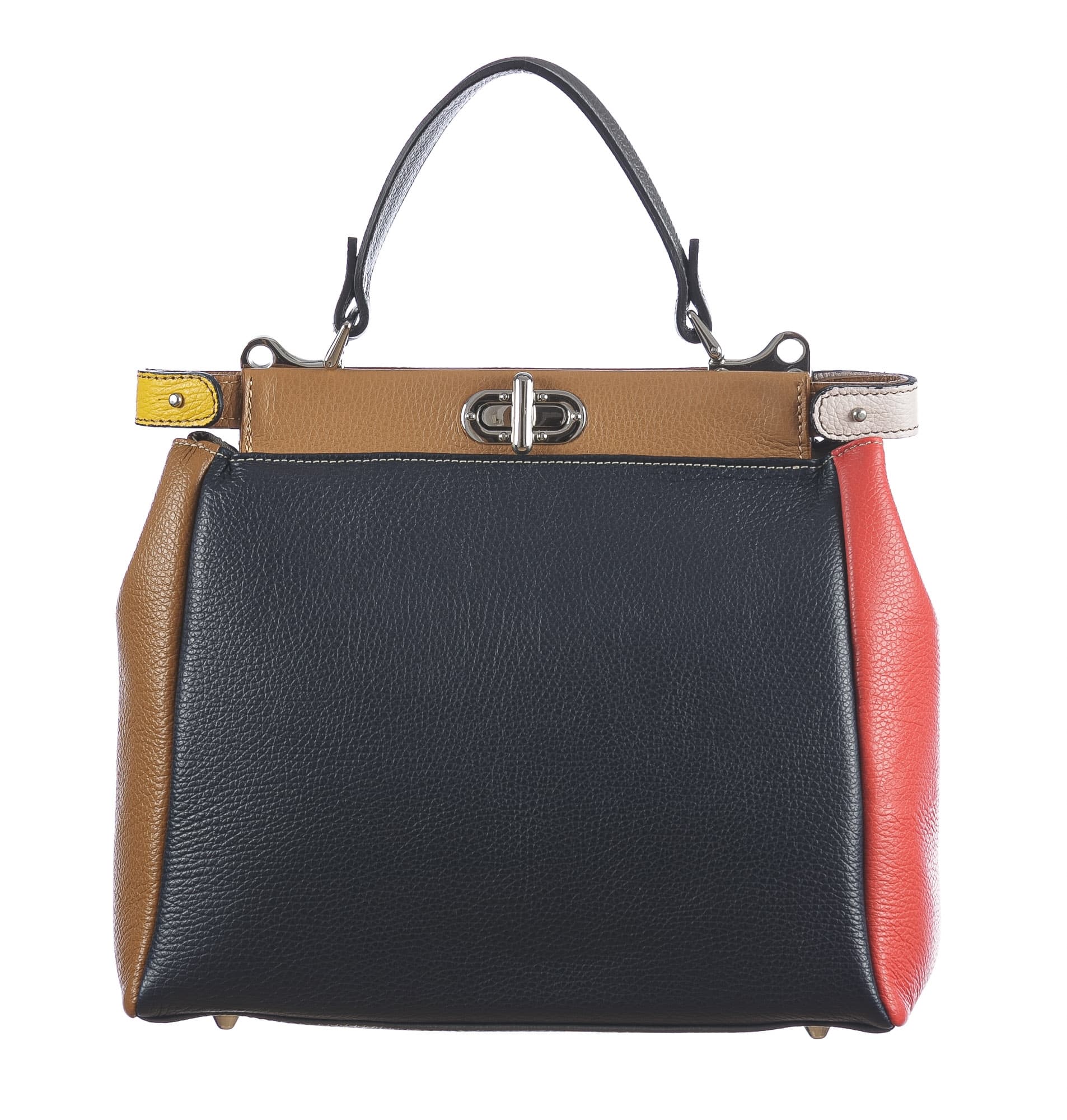 Borsa a mano da donna in vera pelle ATENA, colore BLU/BORDEAUX, CHIARO SCURO, MADE IN ITALY