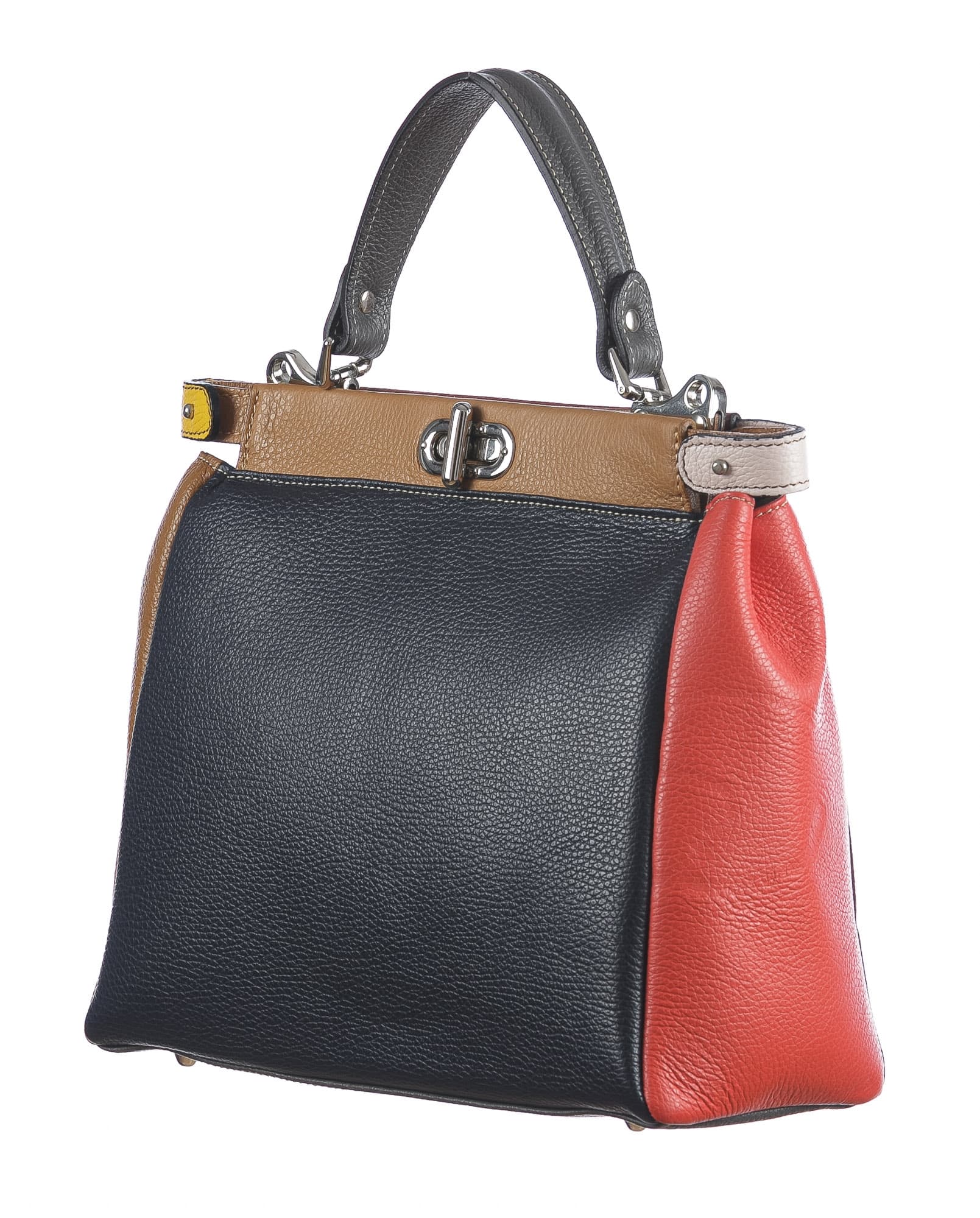 Borsa a mano da donna in vera pelle ATENA, colore BLU/BORDEAUX, CHIARO SCURO, MADE IN ITALY