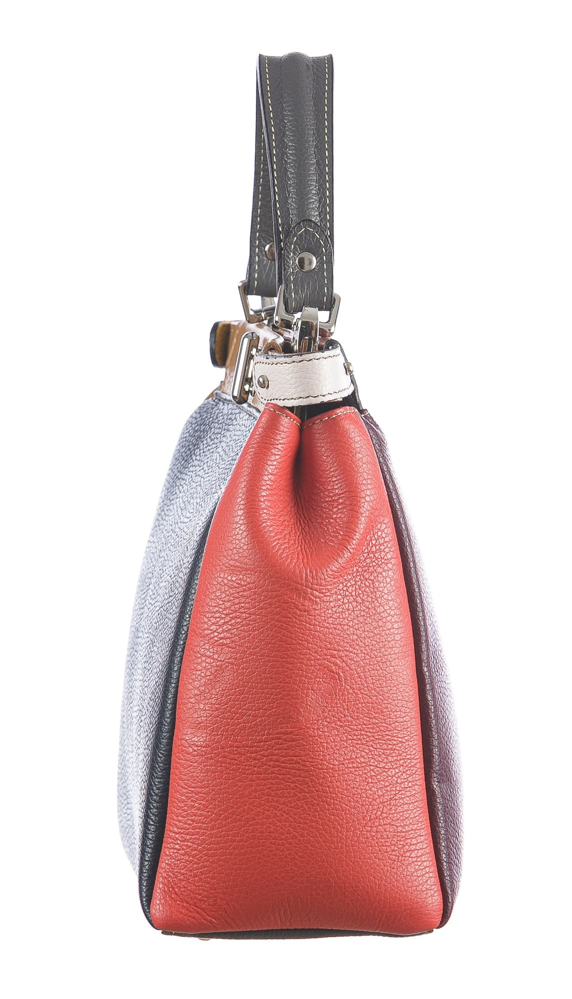 Borsa a mano da donna in vera pelle ATENA, colore BLU/BORDEAUX, CHIARO SCURO, MADE IN ITALY