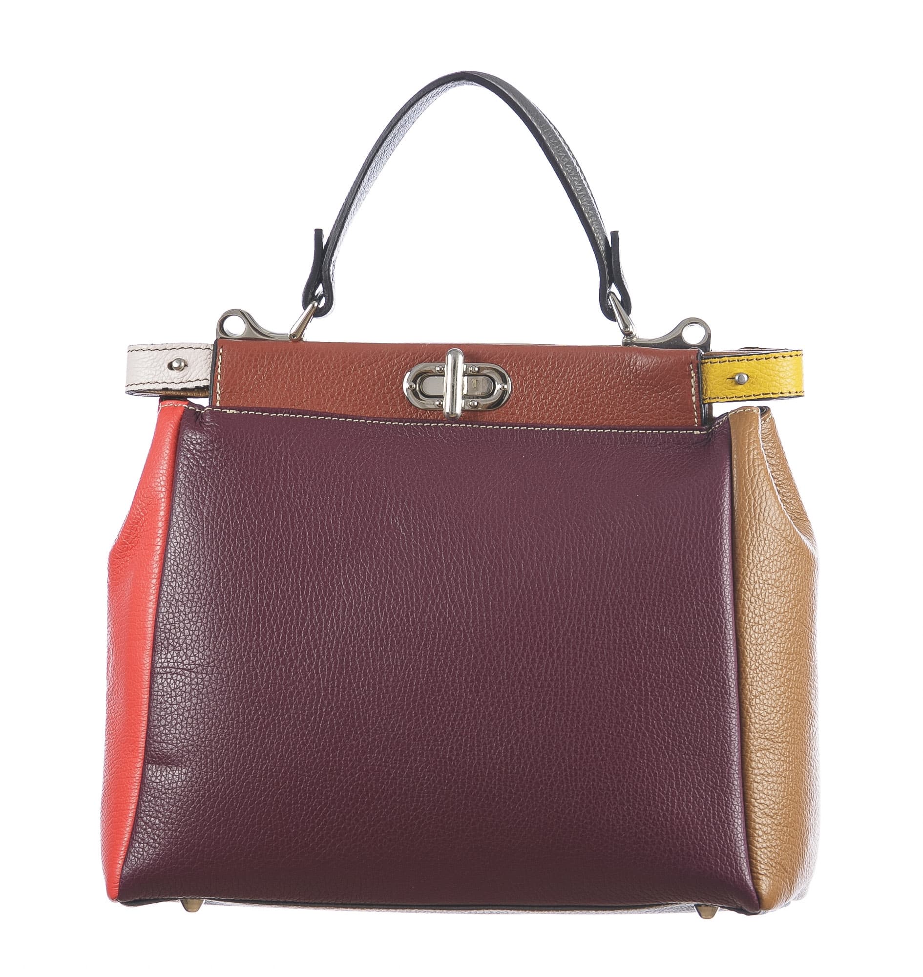 Borsa a mano da donna in vera pelle ATENA, colore BLU/BORDEAUX, CHIARO SCURO, MADE IN ITALY