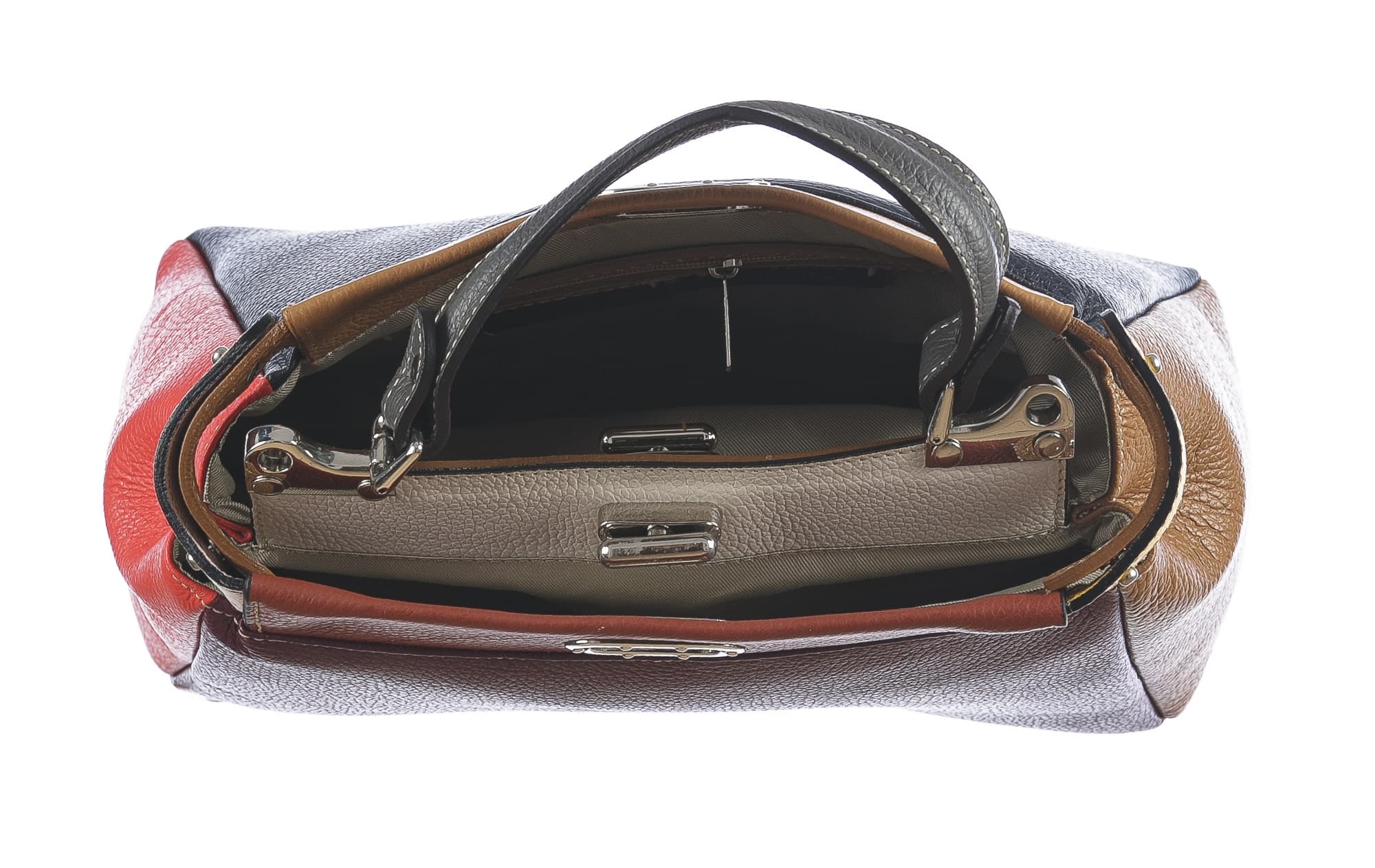 Borsa a mano da donna in vera pelle ATENA, colore BLU/BORDEAUX, CHIARO SCURO, MADE IN ITALY