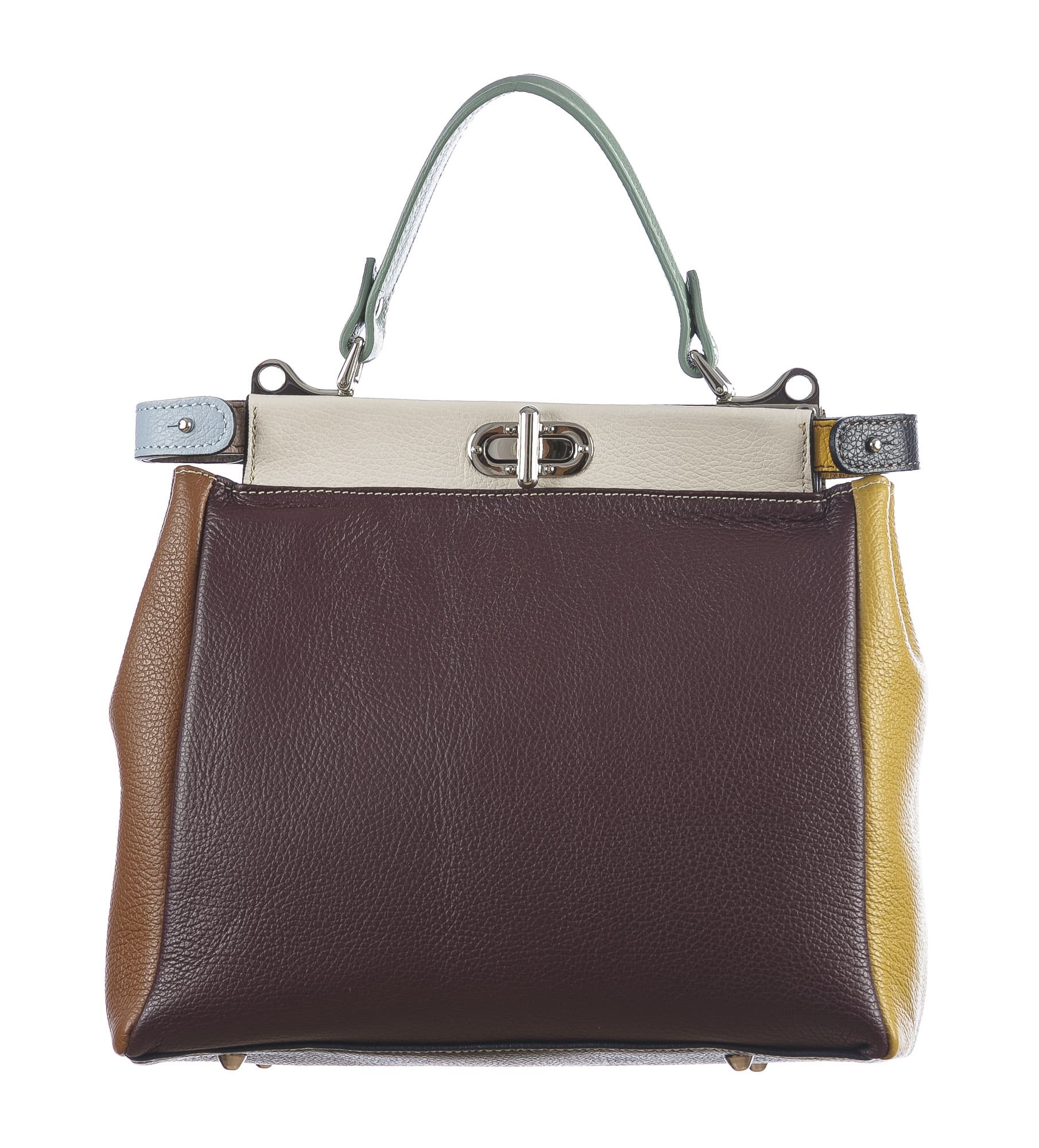 Borsa a mano da donna in vera pelle ATENA, colore GRIGIO/BORDEAUX, CHIARO SCURO, MADE IN ITAL
