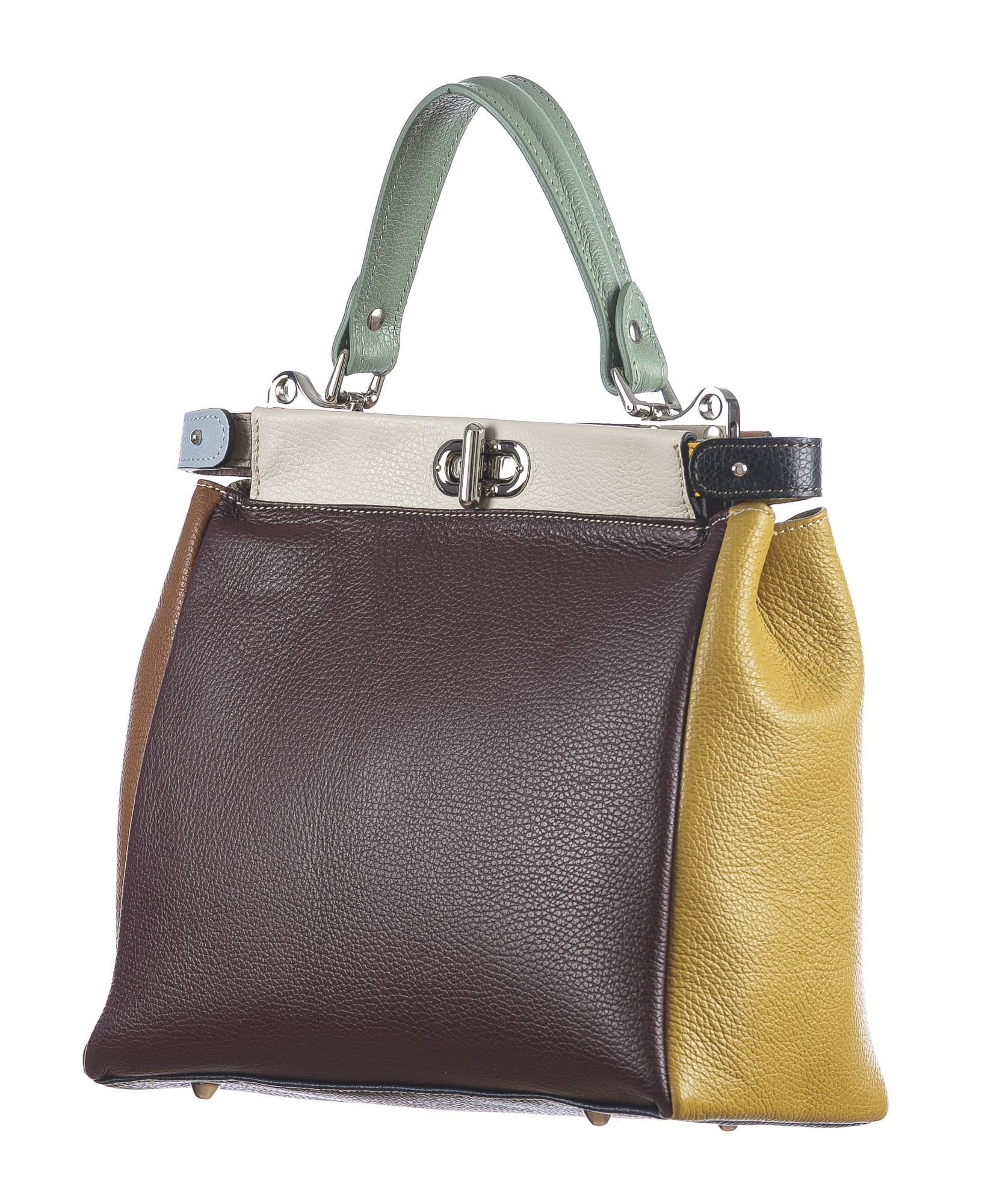 Borsa a mano da donna in vera pelle ATENA, colore GRIGIO/BORDEAUX, CHIARO SCURO, MADE IN ITAL