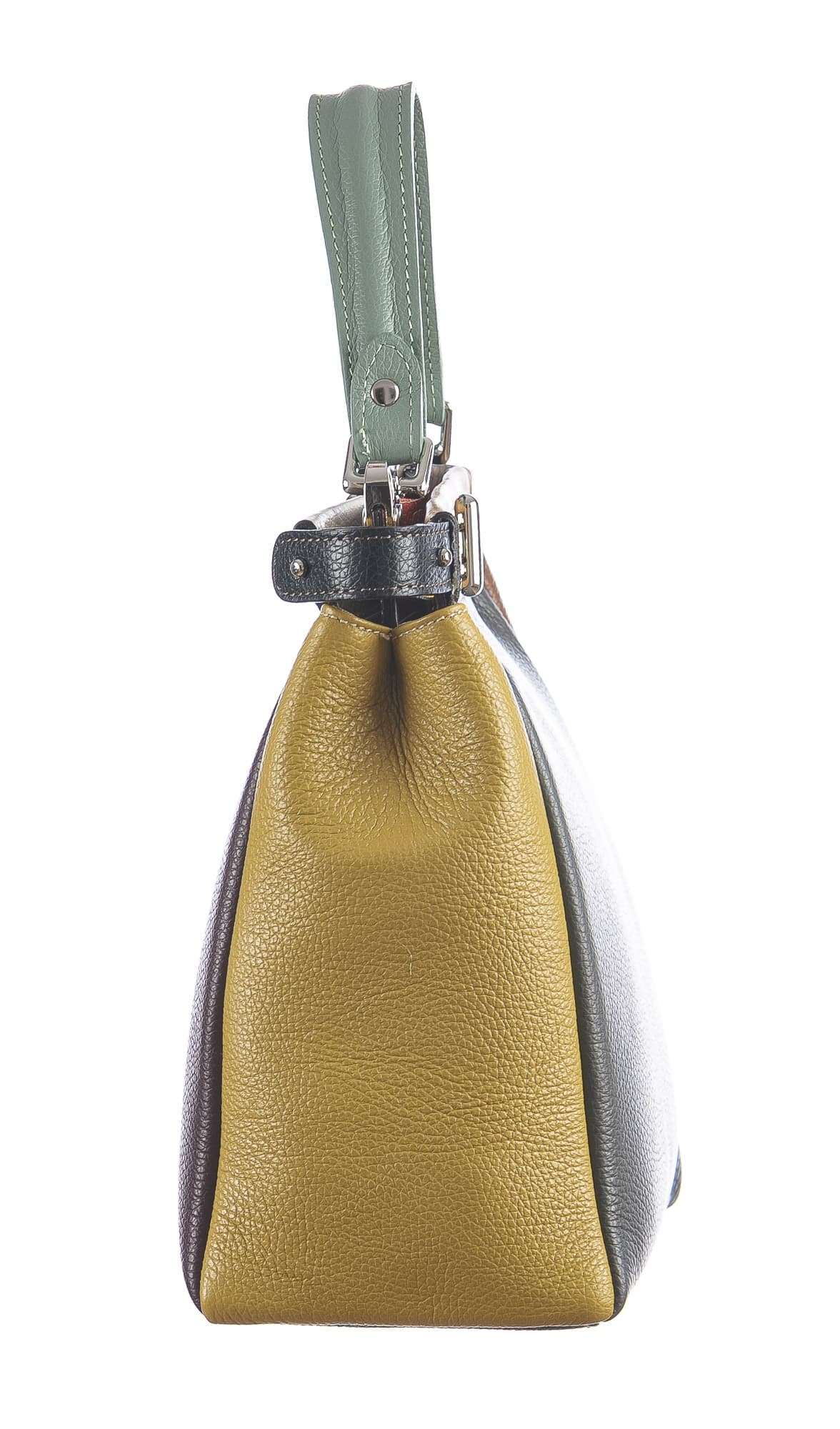 Borsa a mano da donna in vera pelle ATENA, colore GRIGIO/BORDEAUX, CHIARO SCURO, MADE IN ITAL