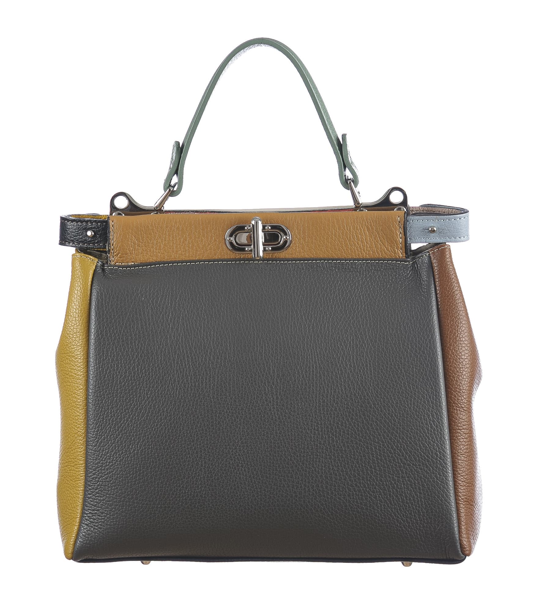 Borsa a mano da donna in vera pelle ATENA, colore GRIGIO/BORDEAUX, CHIARO SCURO, MADE IN ITAL