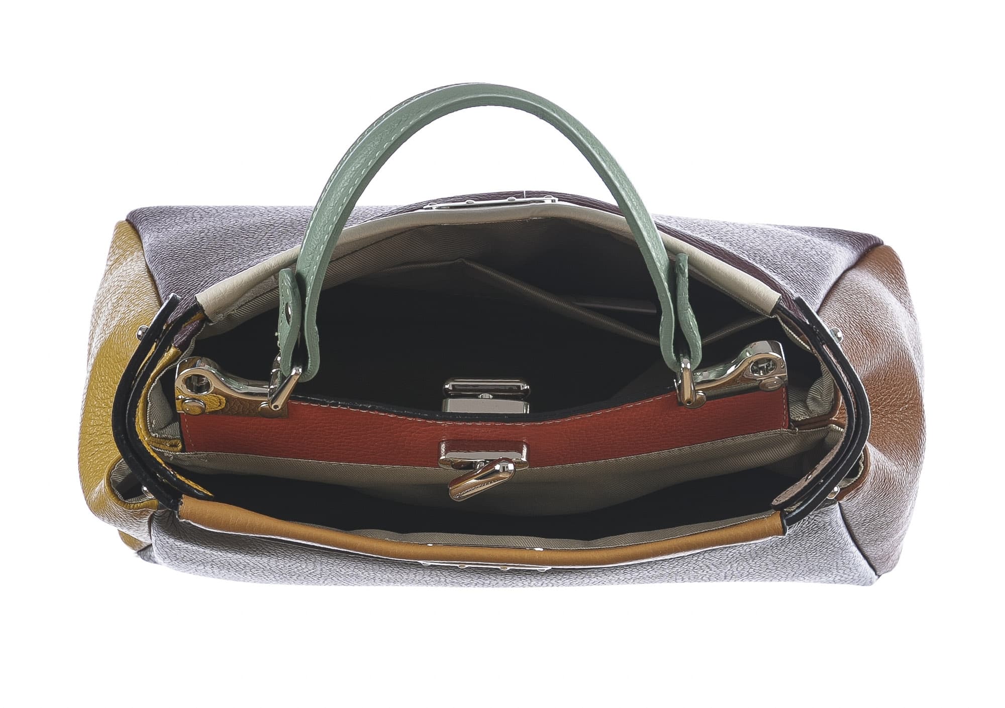 Borsa a mano da donna in vera pelle ATENA, colore GRIGIO/BORDEAUX, CHIARO SCURO, MADE IN ITAL