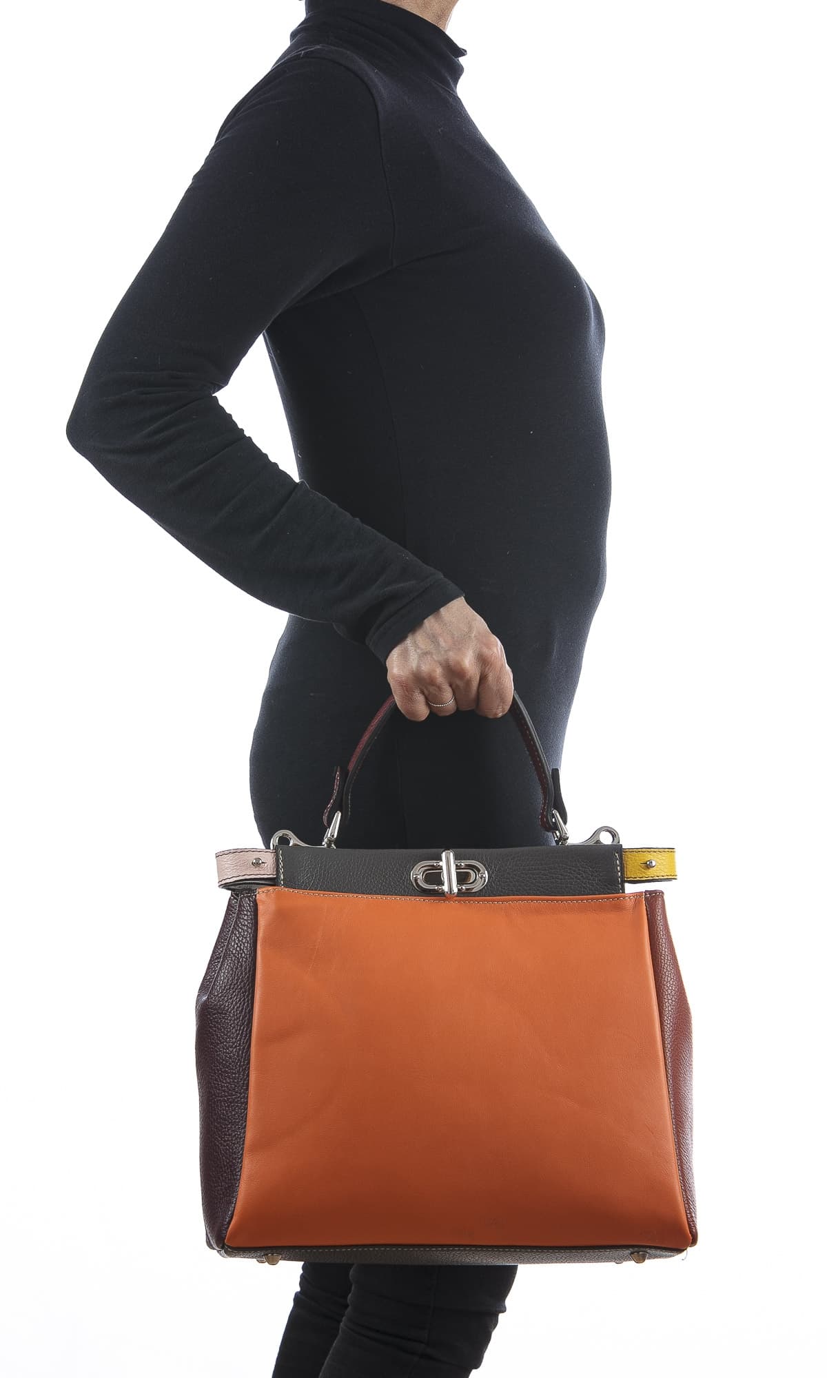 Borsa a mano da donna in vera pelle ATENA, colore ARANCIONE/TAUPE, CHIARO SCURO, MADE IN ITALY