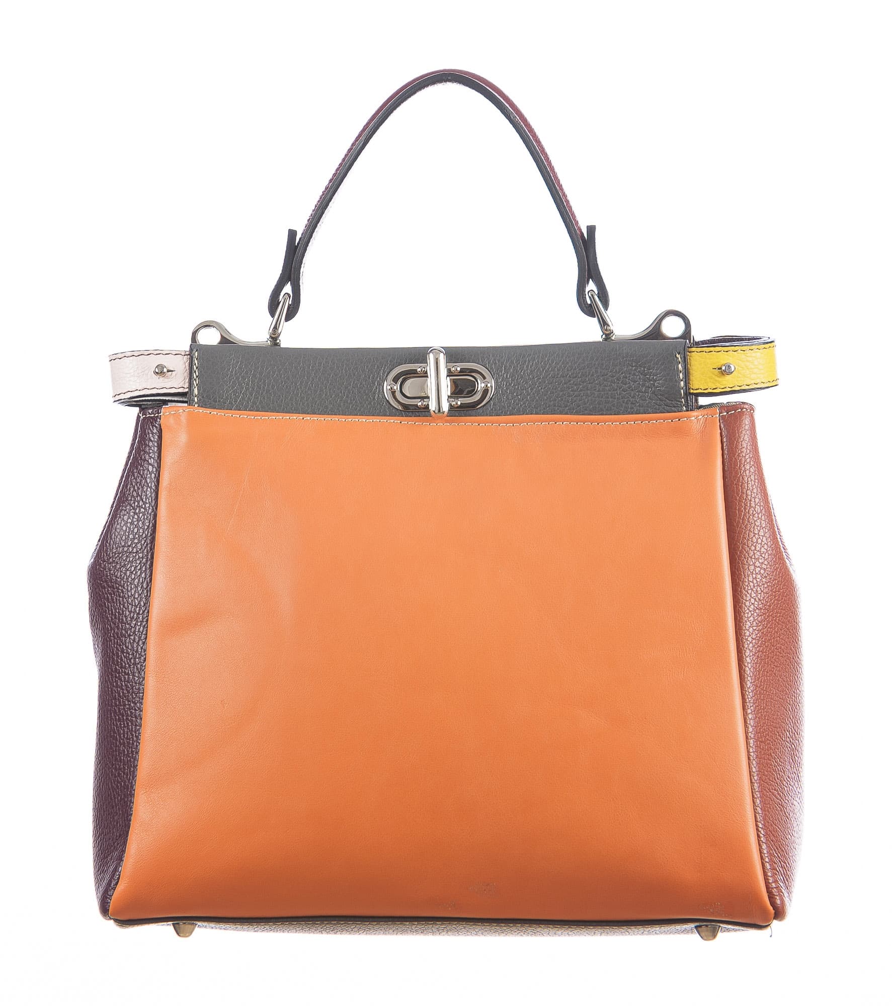 Borsa a mano da donna in vera pelle ATENA, colore ARANCIONE/TAUPE, CHIARO SCURO, MADE IN ITALY