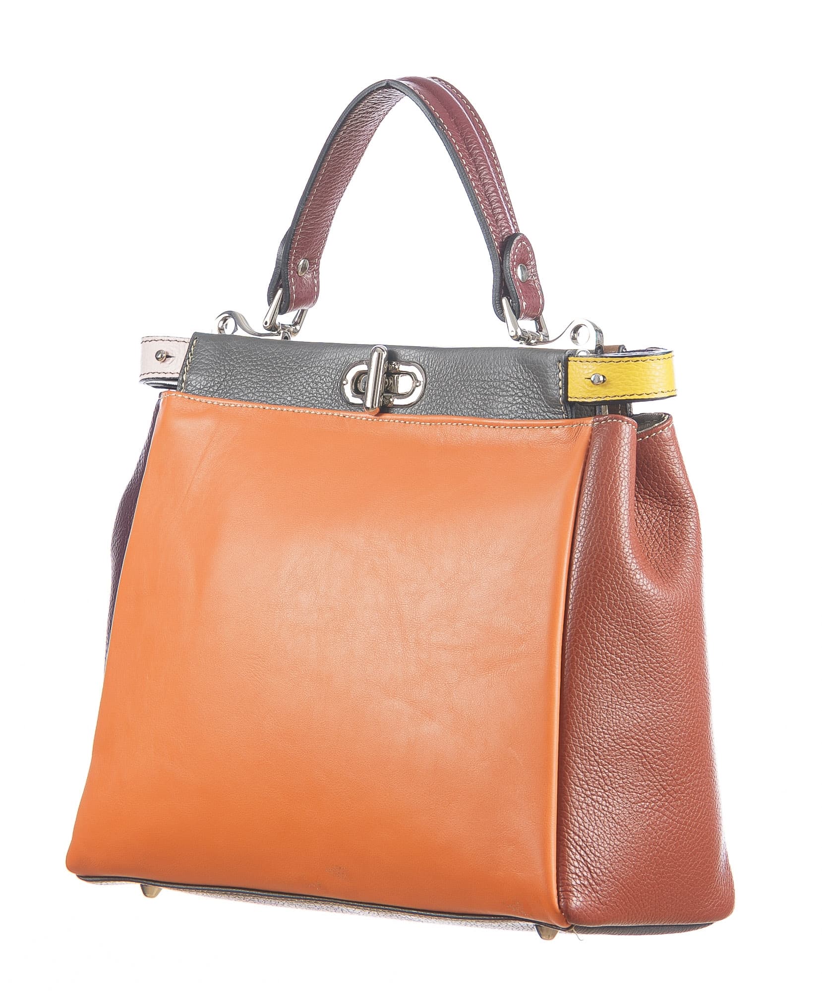 Borsa a mano da donna in vera pelle ATENA, colore ARANCIONE/TAUPE, CHIARO SCURO, MADE IN ITALY
