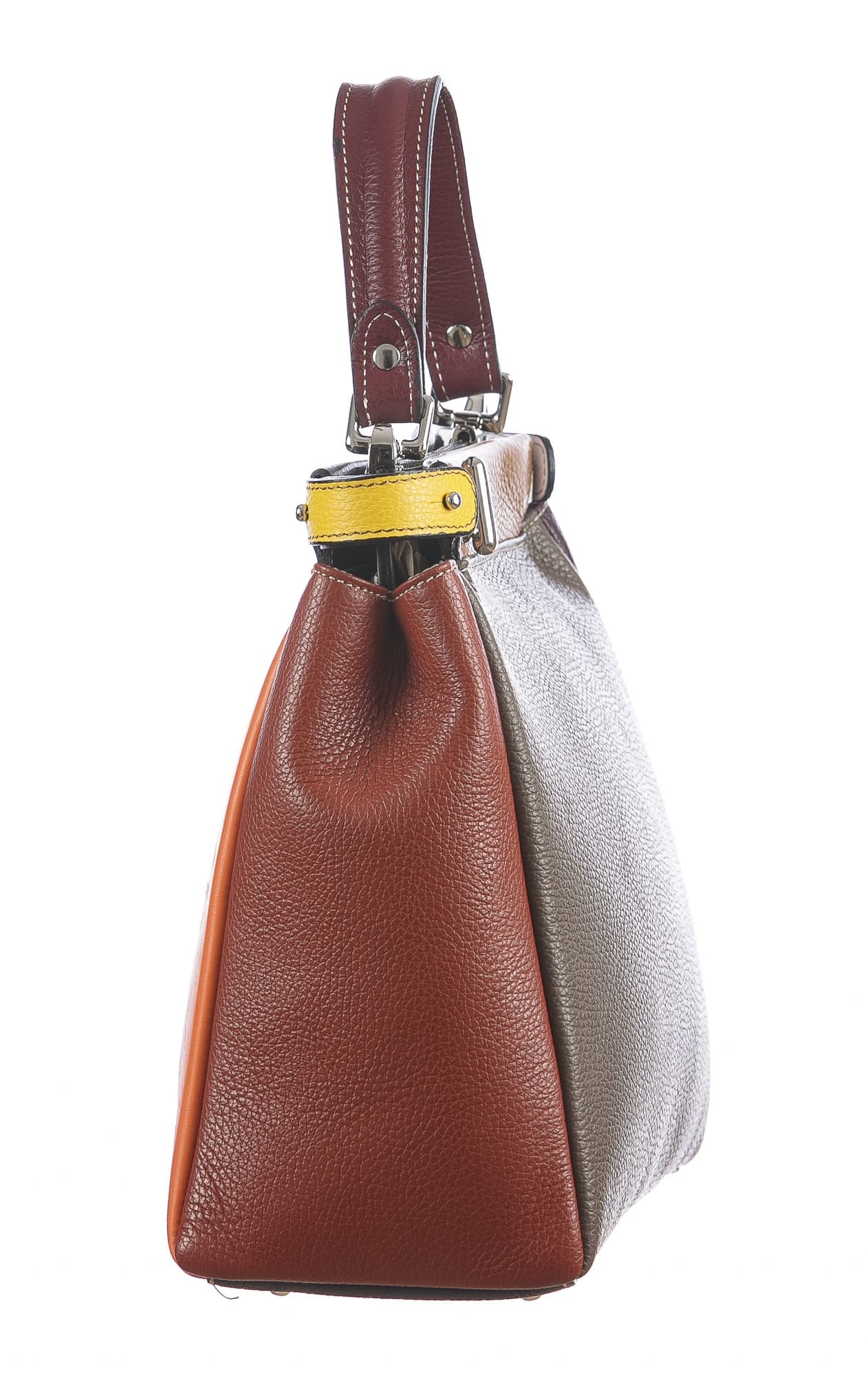 Borsa a mano da donna in vera pelle ATENA, colore ARANCIONE/TAUPE, CHIARO SCURO, MADE IN ITALY