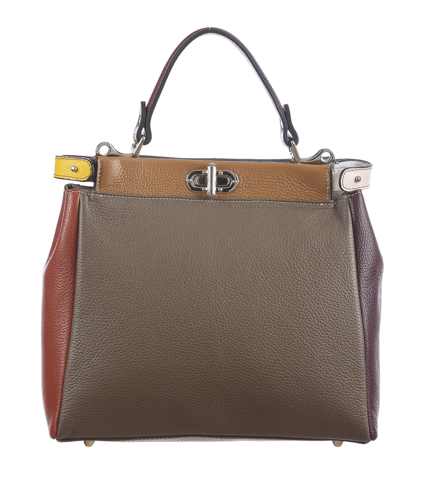Borsa a mano da donna in vera pelle ATENA, colore ARANCIONE/TAUPE, CHIARO SCURO, MADE IN ITALY