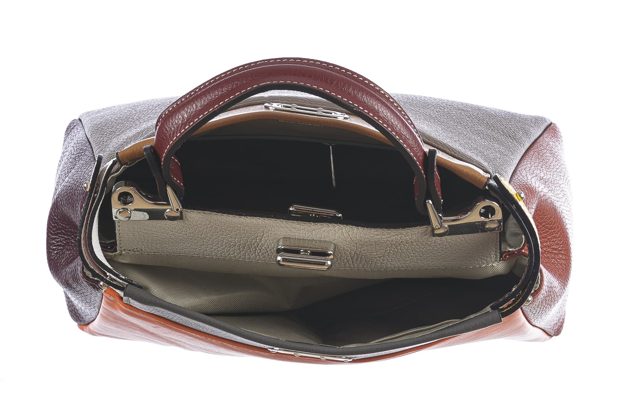 Borsa a mano da donna in vera pelle ATENA, colore ARANCIONE/TAUPE, CHIARO SCURO, MADE IN ITALY