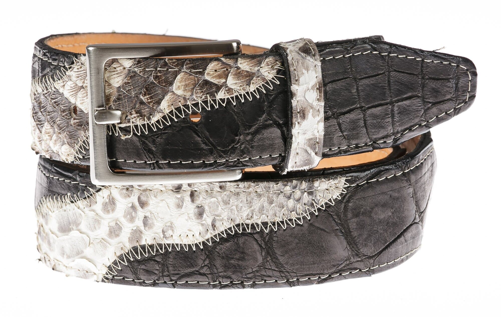 LAGOS: cintura uomo in pitone, certificato CITES, colore: ROCCIA/ NERO, Made in Italy