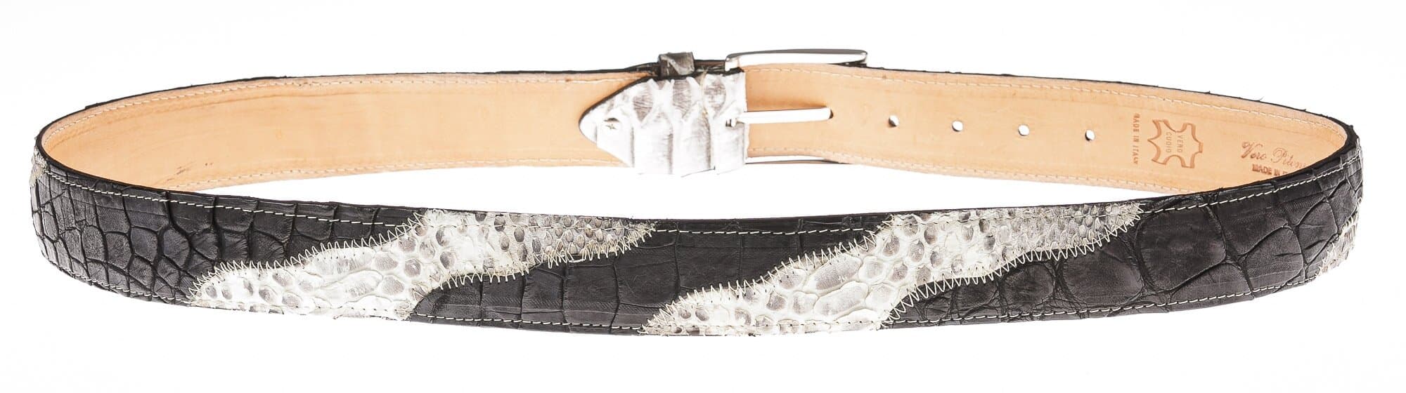 LAGOS: cintura uomo in pitone, certificato CITES, colore: ROCCIA/ NERO, Made in Italy