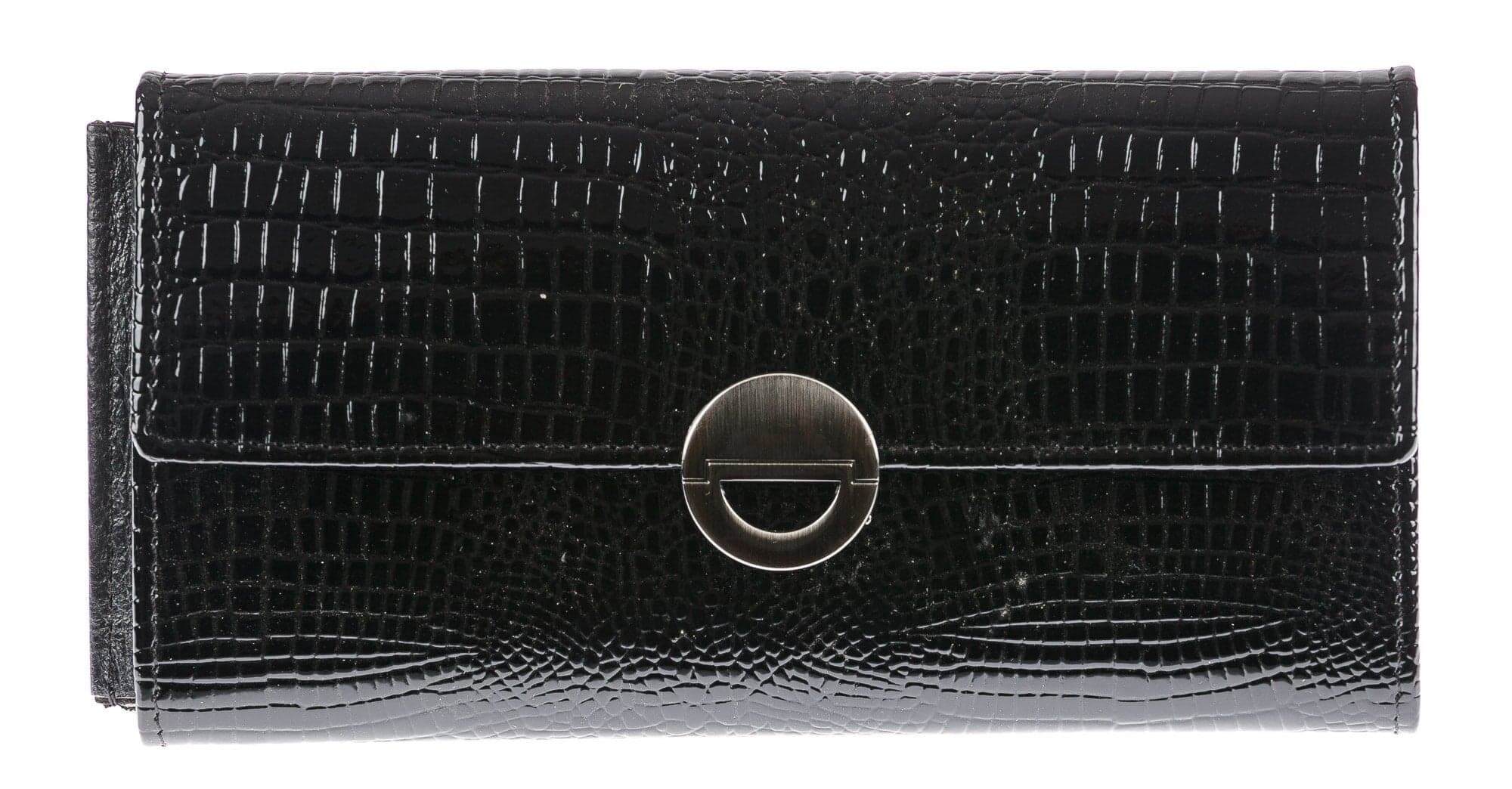 Portafoglio in vera pelle da donna ACERO, colore NERO, pelle laccata, SANTINI, Made in Italy