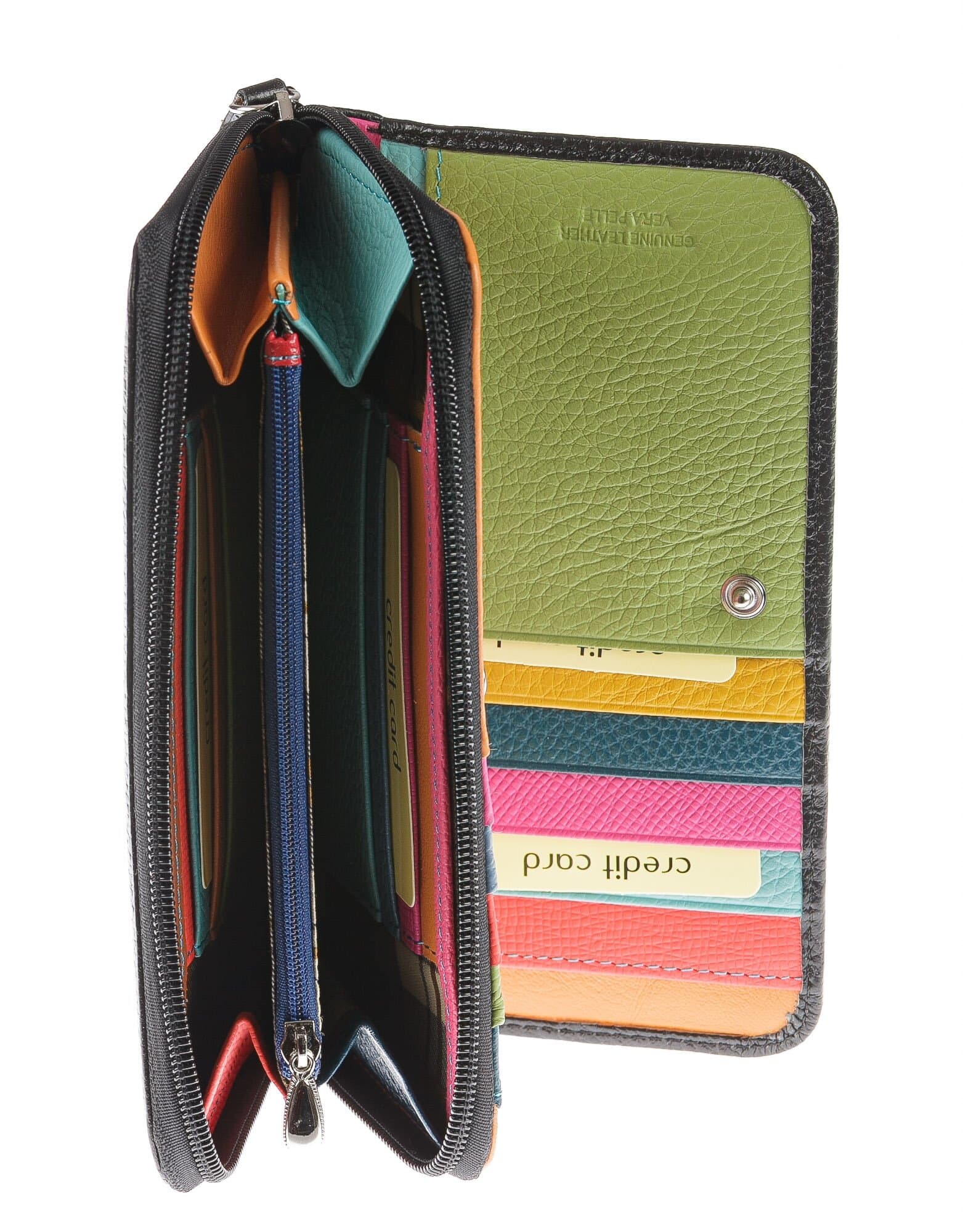 Portafoglio donna in vera pelle tradizionale SANTINI mod CAMOMILLA colore NERO Made in Italy