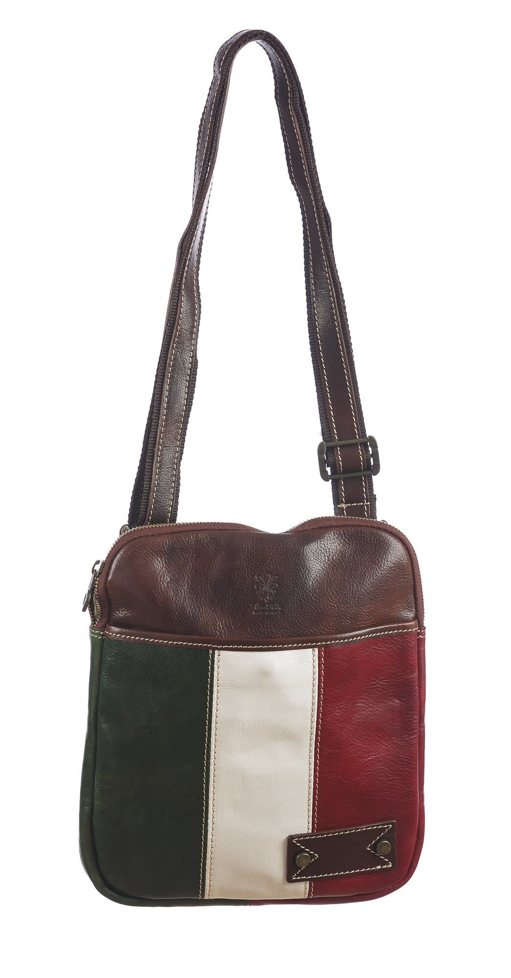 Tracolla uomo in vera pelle LUCIANO, TRICOLORE BANDIERA ITALIANA, colore VERDE/BIANCO/ROSSO, CHIAROSCURO, MADE IN ITALY