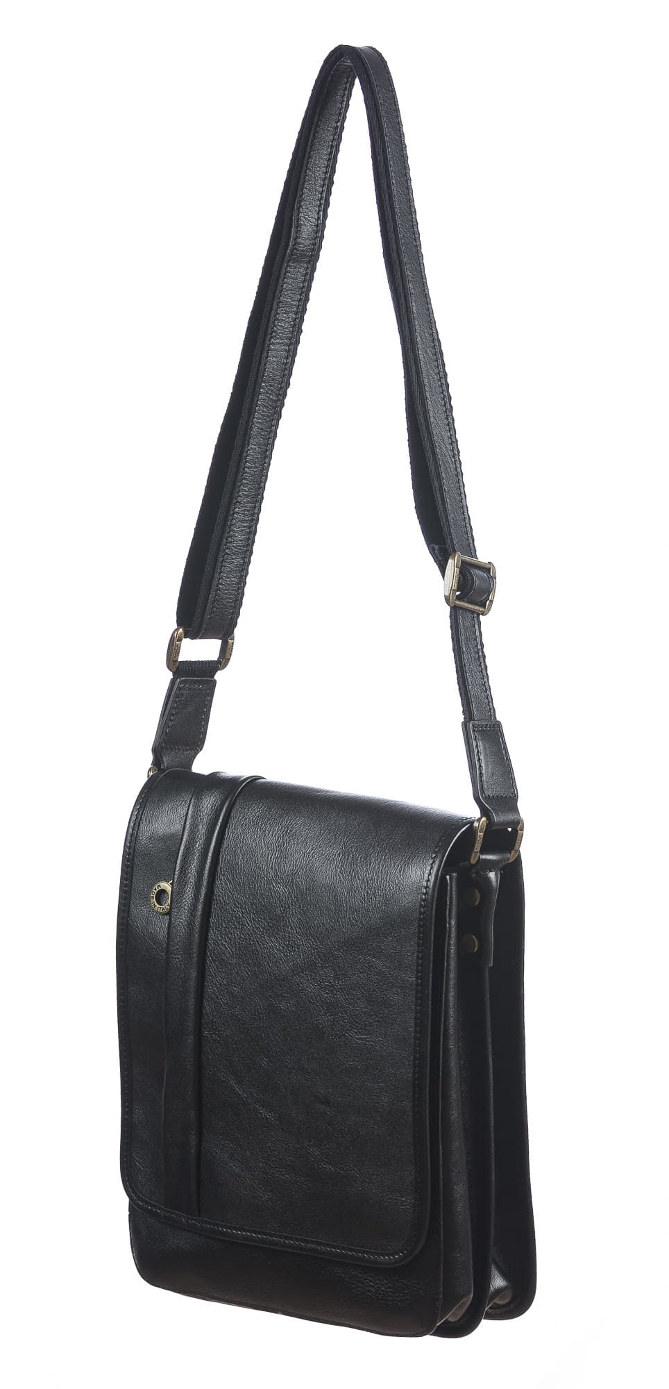 Tracolla uomo in vera pelle ULISSE, colore NERO, CHIAROSCURO, MADE IN ITALY (
