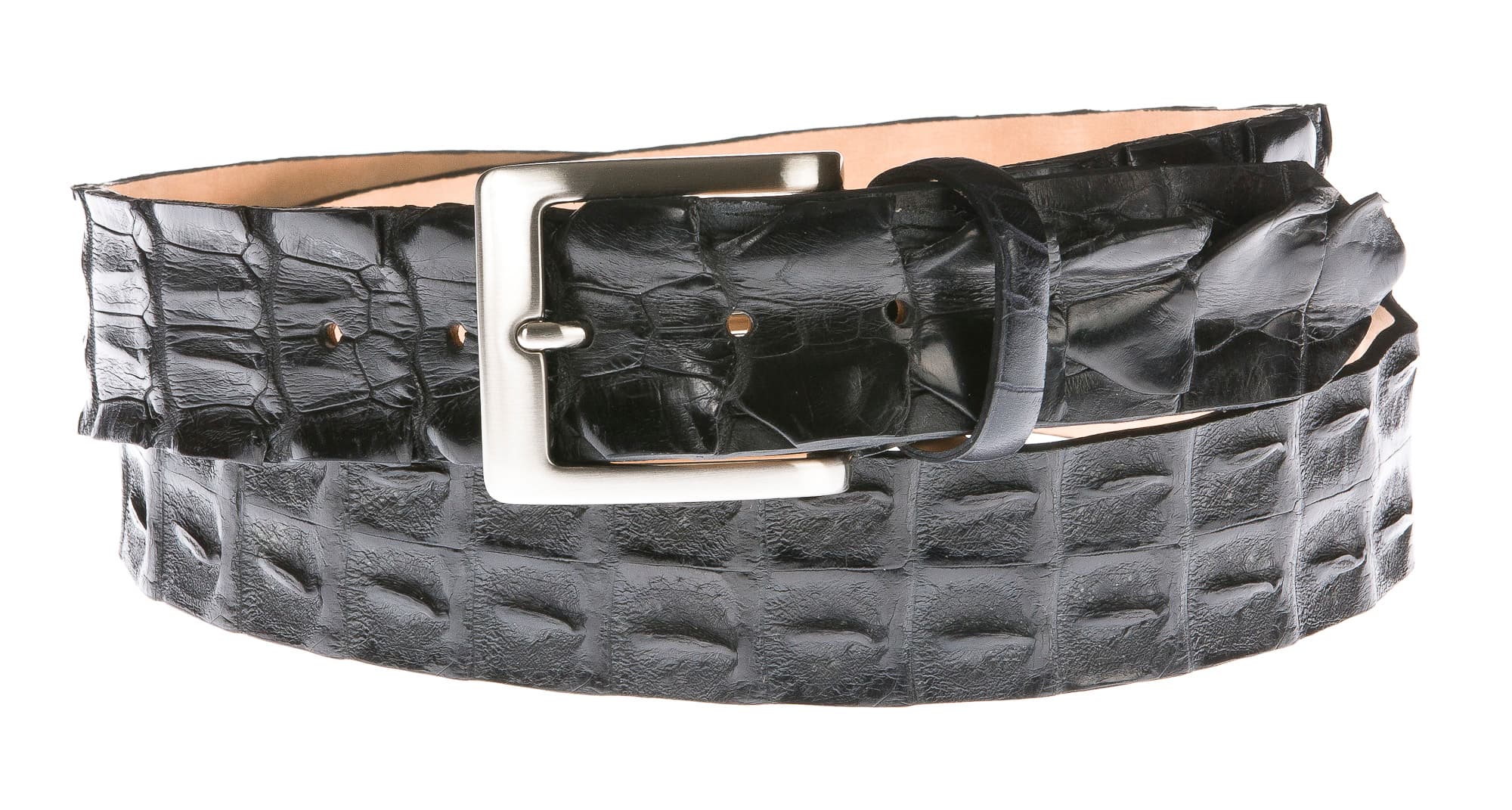 Cintura uomo in vera pelle coccodrillo ELIO ZAGATO mod. KIEV, CITES colore NERO Made in Italy