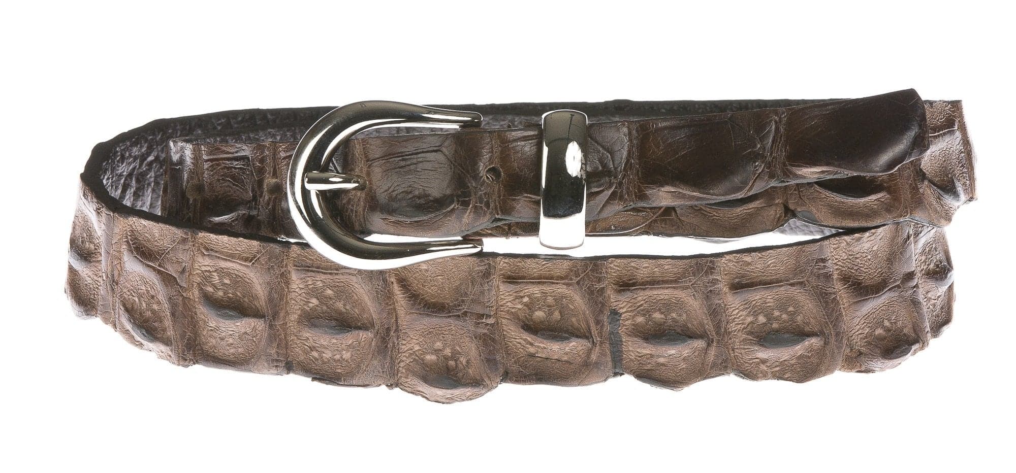 Cintura donna in vera pelle di coccodrillo DURBAN, CITES, colore TESTA DI MORO, Made in Italy