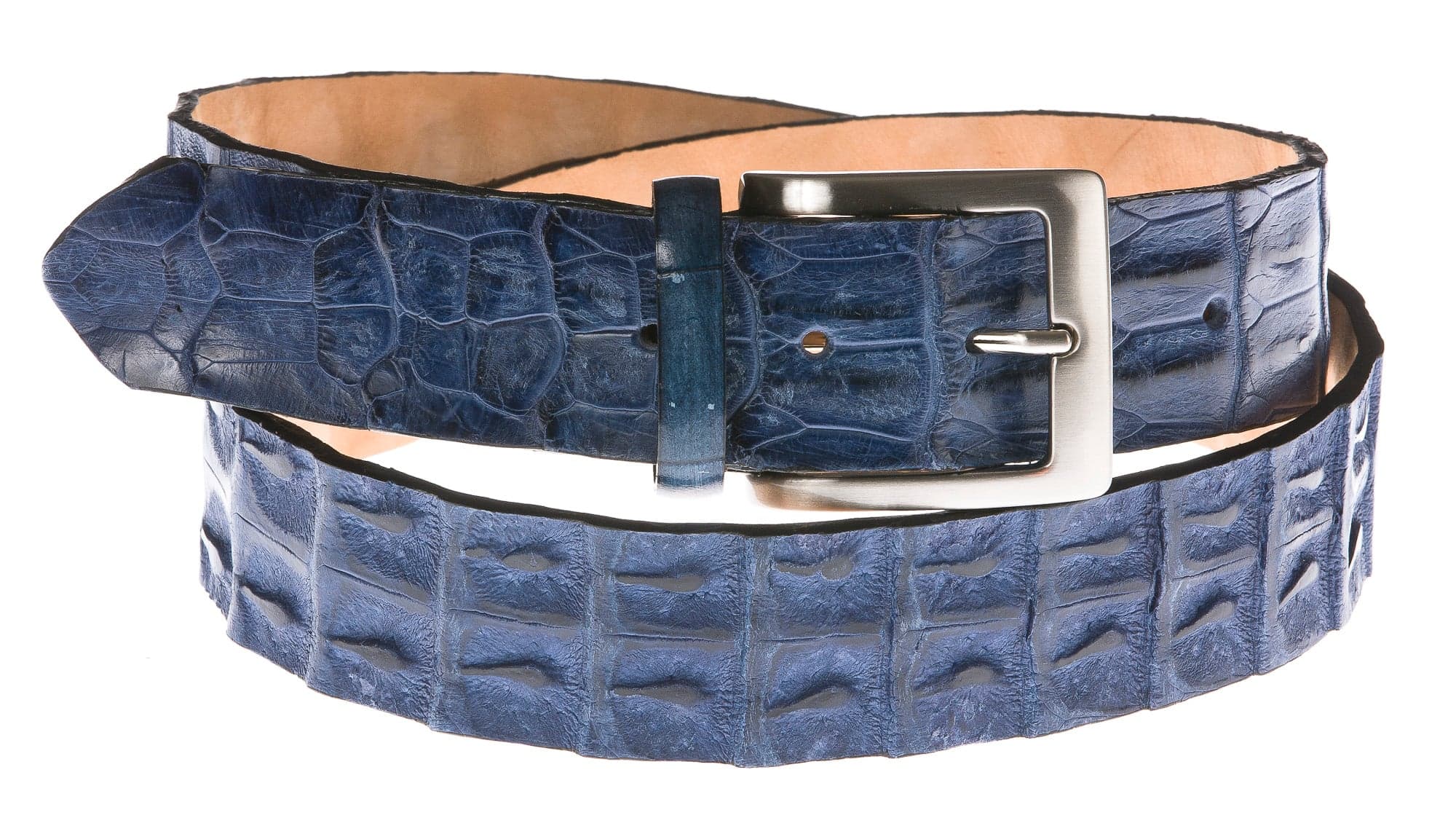 Cintura uomo in vera pelle coccodrillo ELIO ZAGATO mod. KIEV colore BLU Made in Italy
