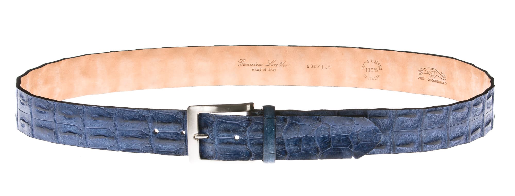 Cintura uomo in vera pelle coccodrillo ELIO ZAGATO mod. KIEV colore BLU Made in Italy